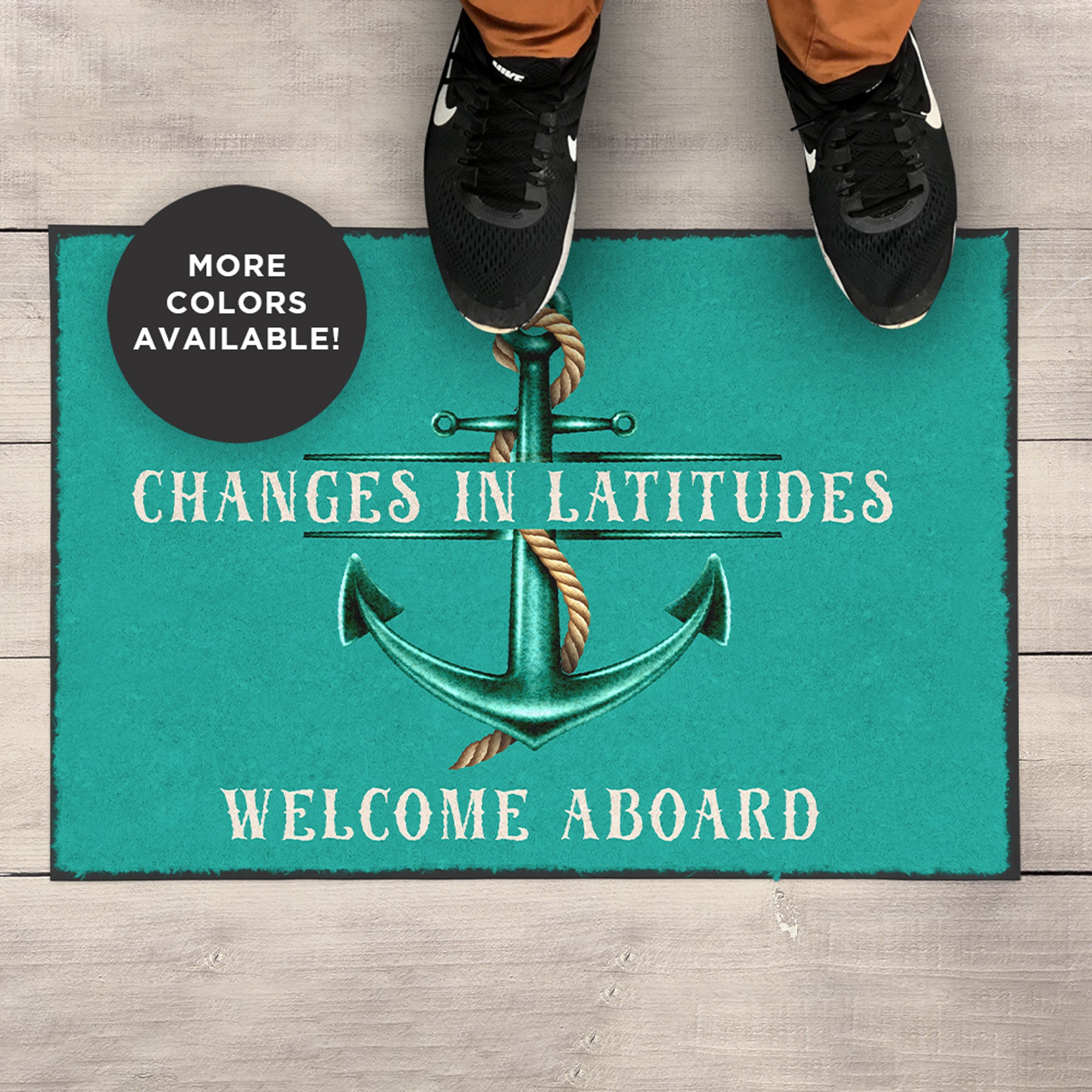 Welcome Aboard Nautical Anchor Floor Mat