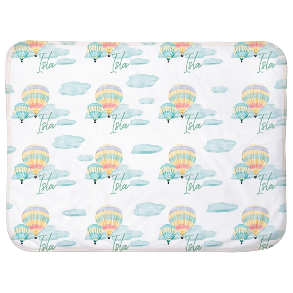 Personalized Sherpa Baby Blanket - Cute Hot Air Balloon Ride With Infant's Name