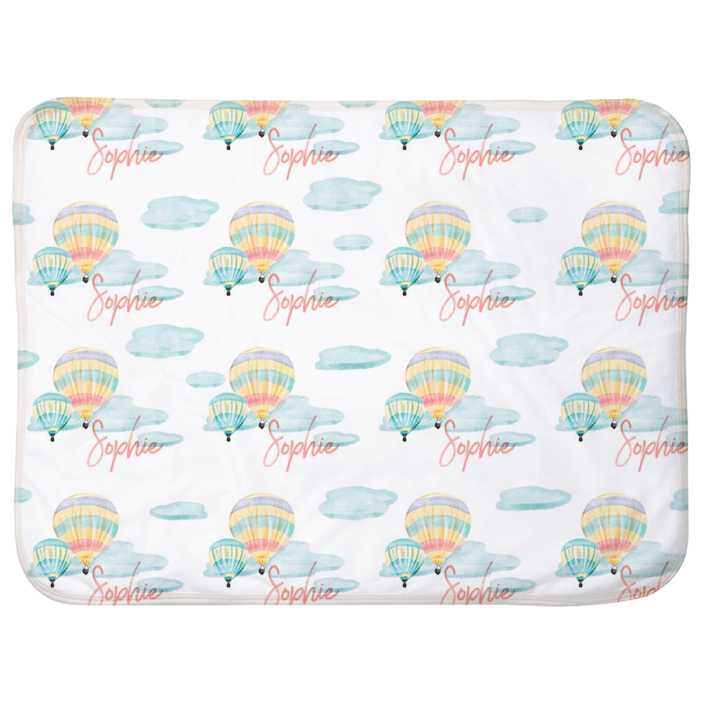 Personalized Sherpa Baby Blanket - Cute Hot Air Balloon Ride With Infant's Name