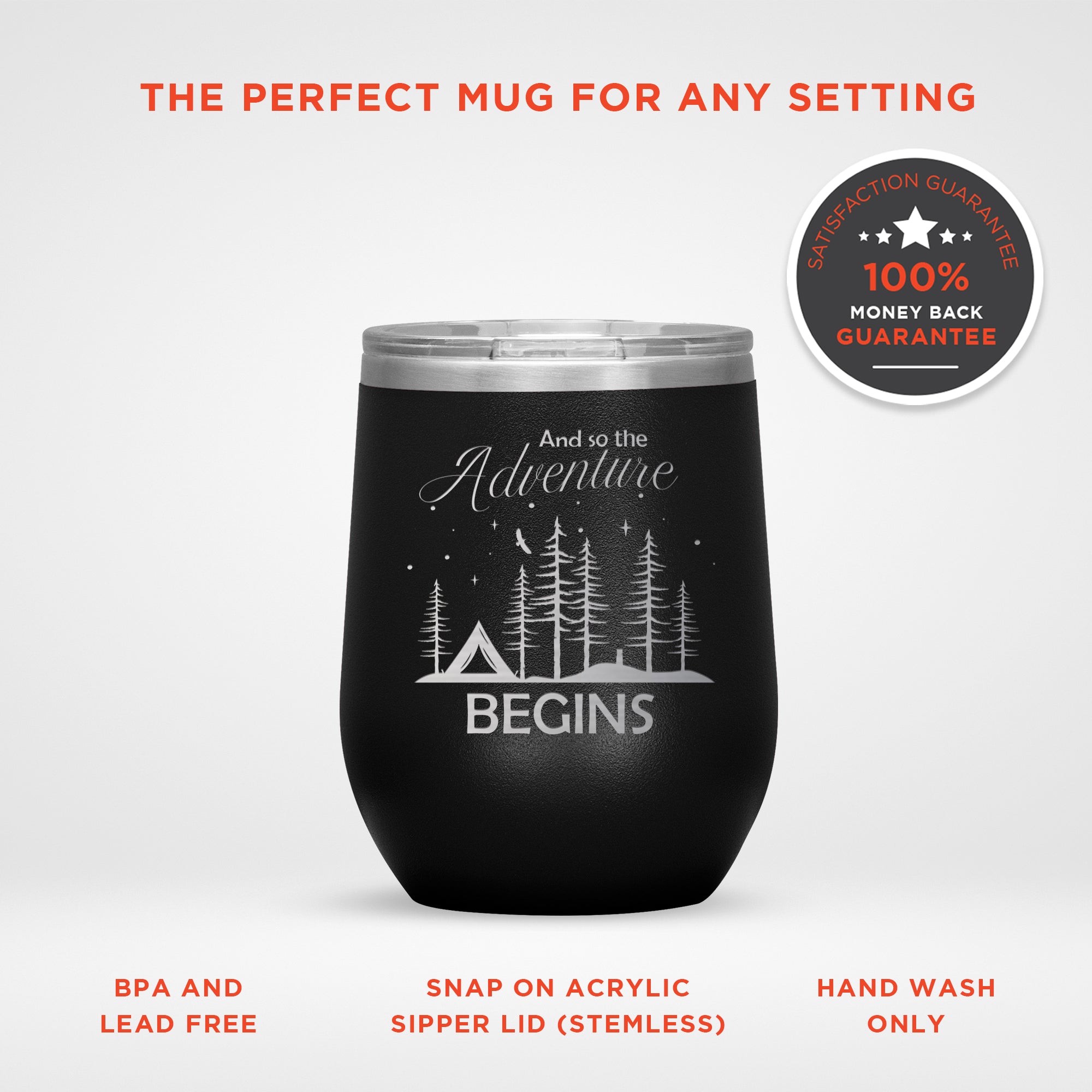 Adventure Begins Engraved 12oz Wine Tumbler
