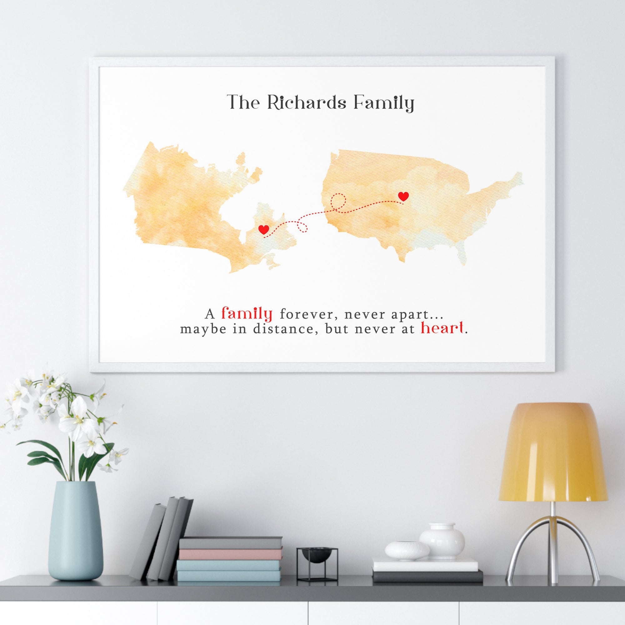 Custom Heartfelt Long Distance Family Wall Art