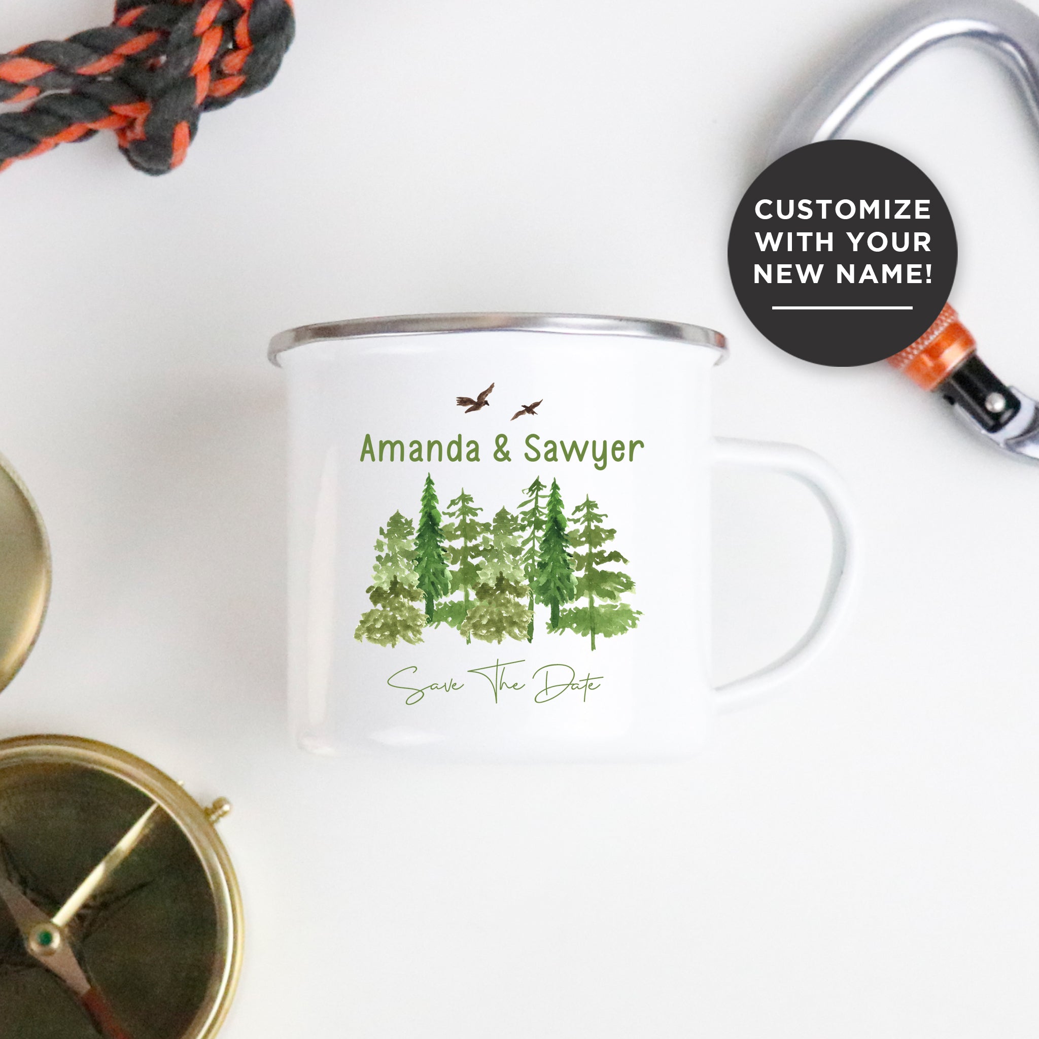 Save The Date Pine Tree Editable Wedding Mug