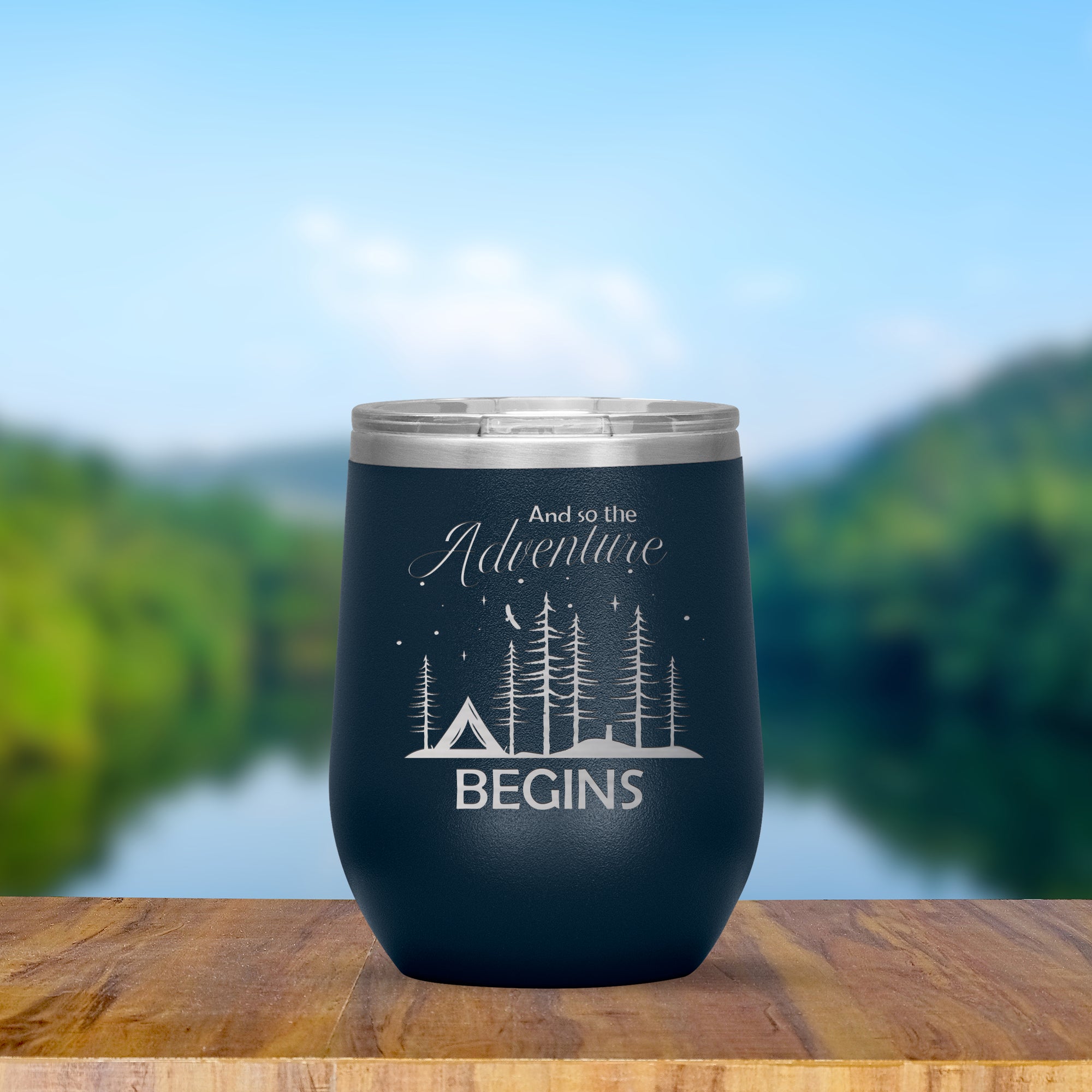 Adventure Begins Engraved 12oz Wine Tumbler