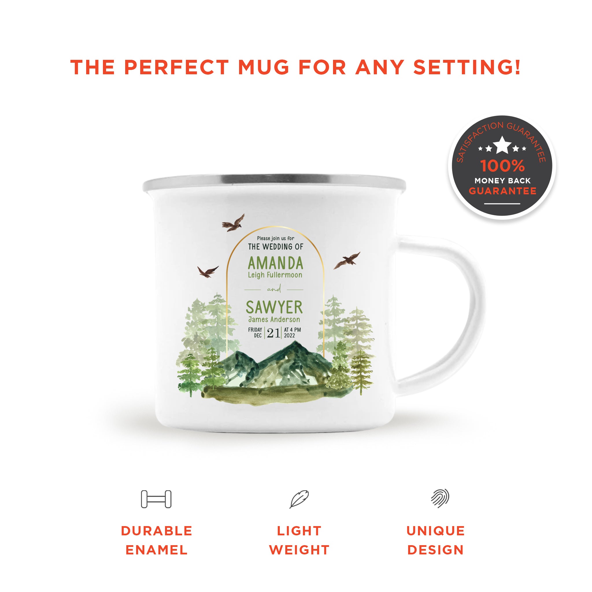 Save The Date Pine Tree Editable Wedding Mug