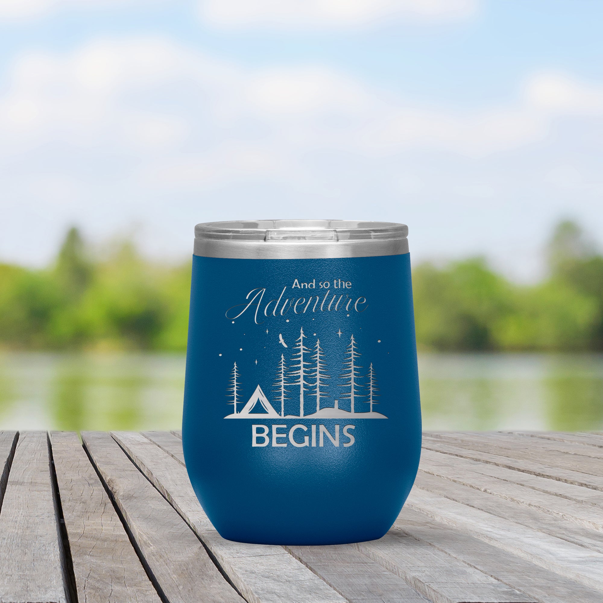 Adventure Begins Engraved 12oz Wine Tumbler