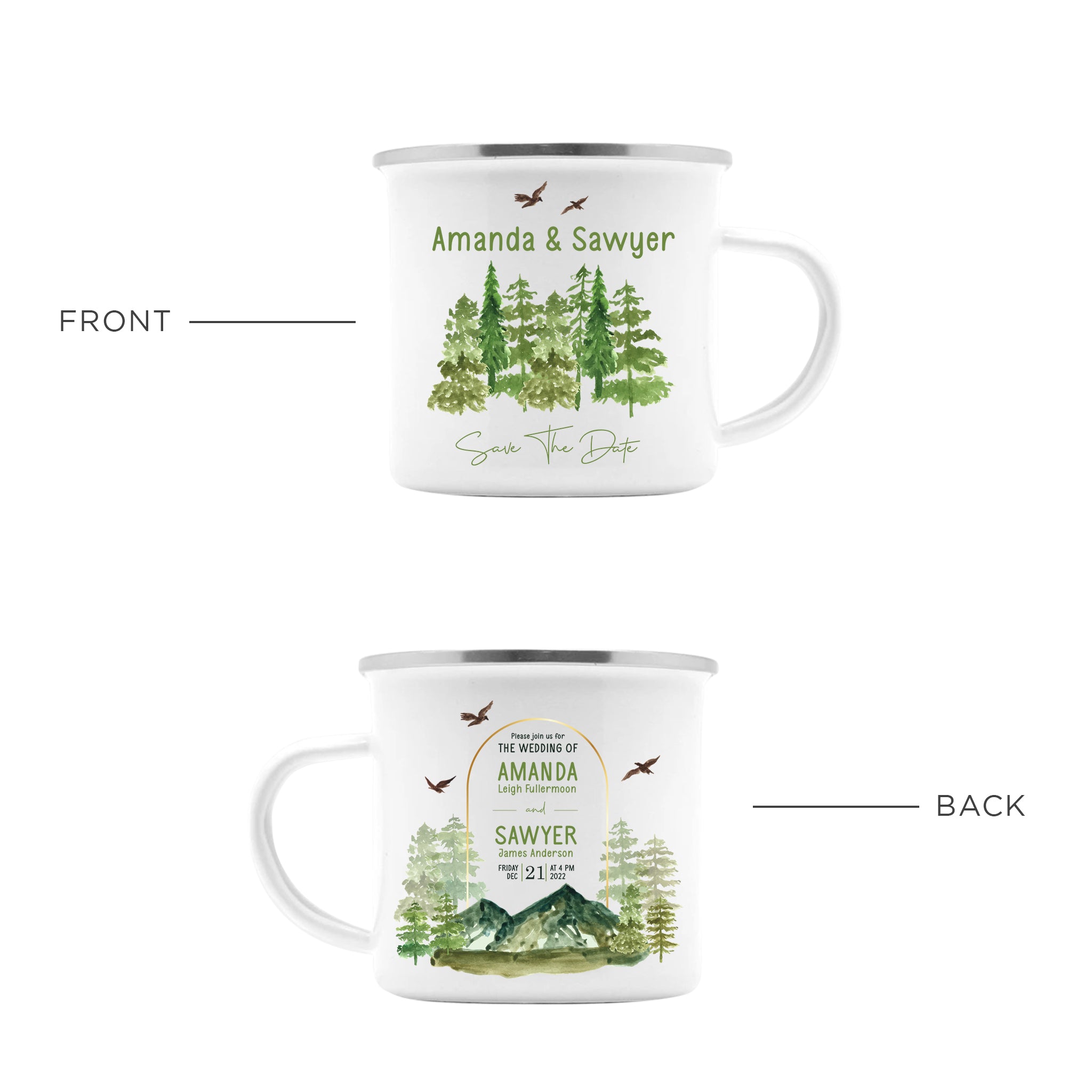 Save The Date Pine Tree Editable Wedding Mug