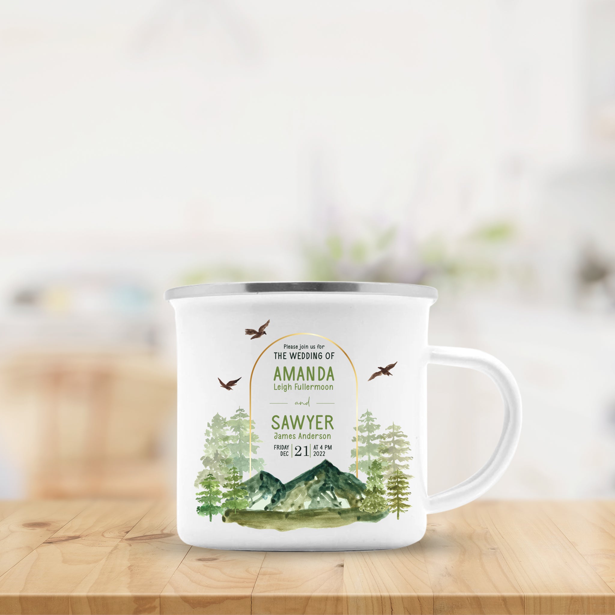Save The Date Pine Tree Editable Wedding Mug