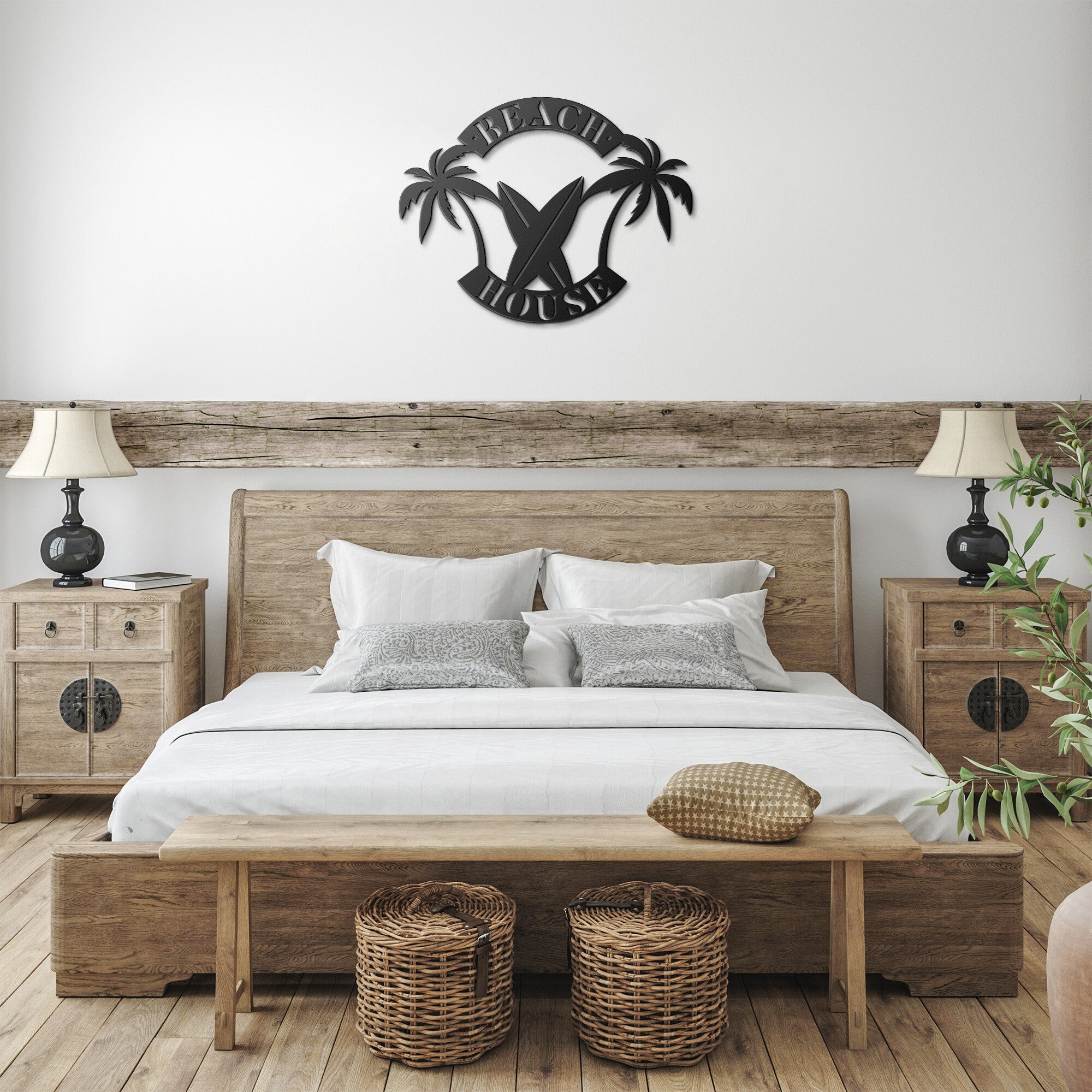 Surfboard Beach House Sign - Metal Wall Decor