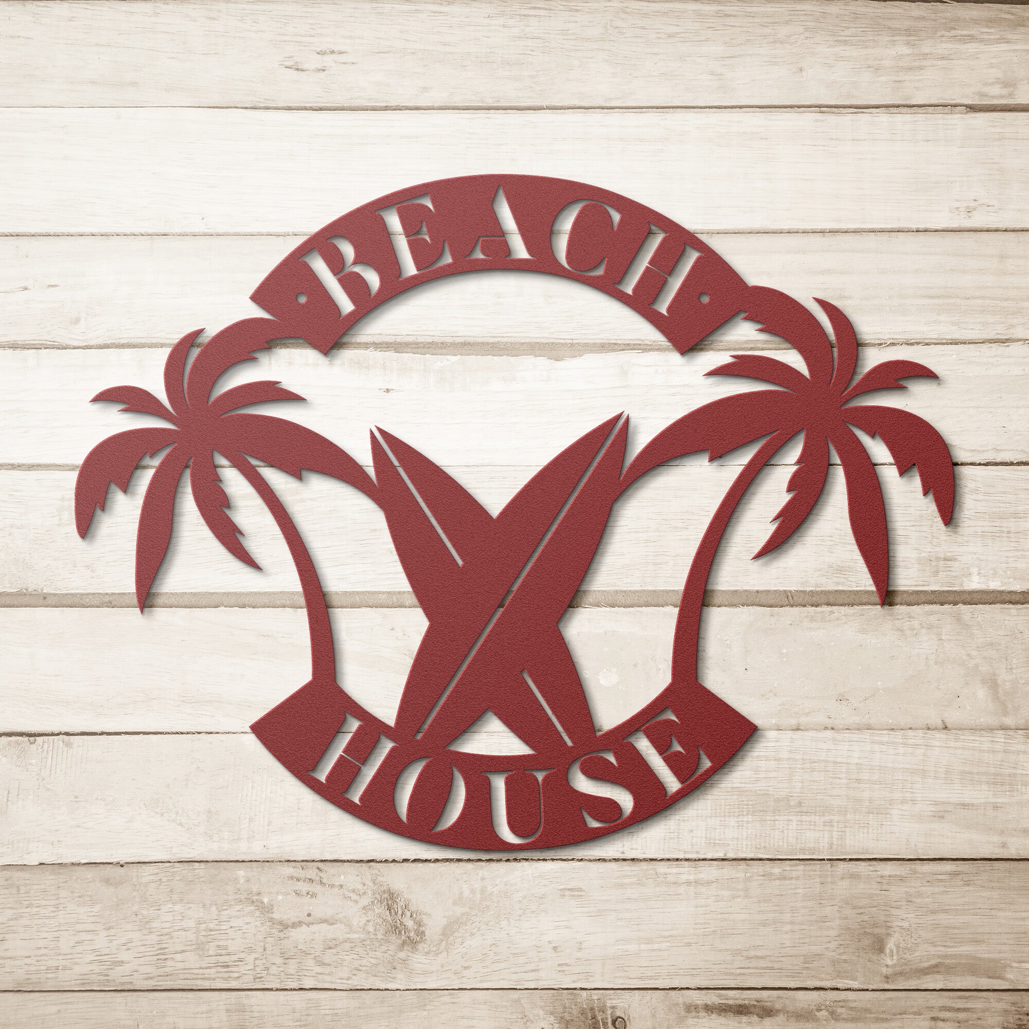 Surfboard Beach House Sign - Metal Wall Decor