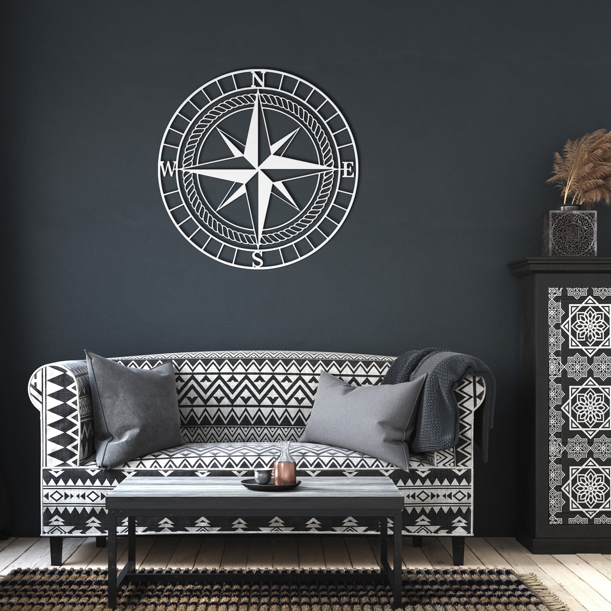 Classic Nautical Compass Metal Wall Art