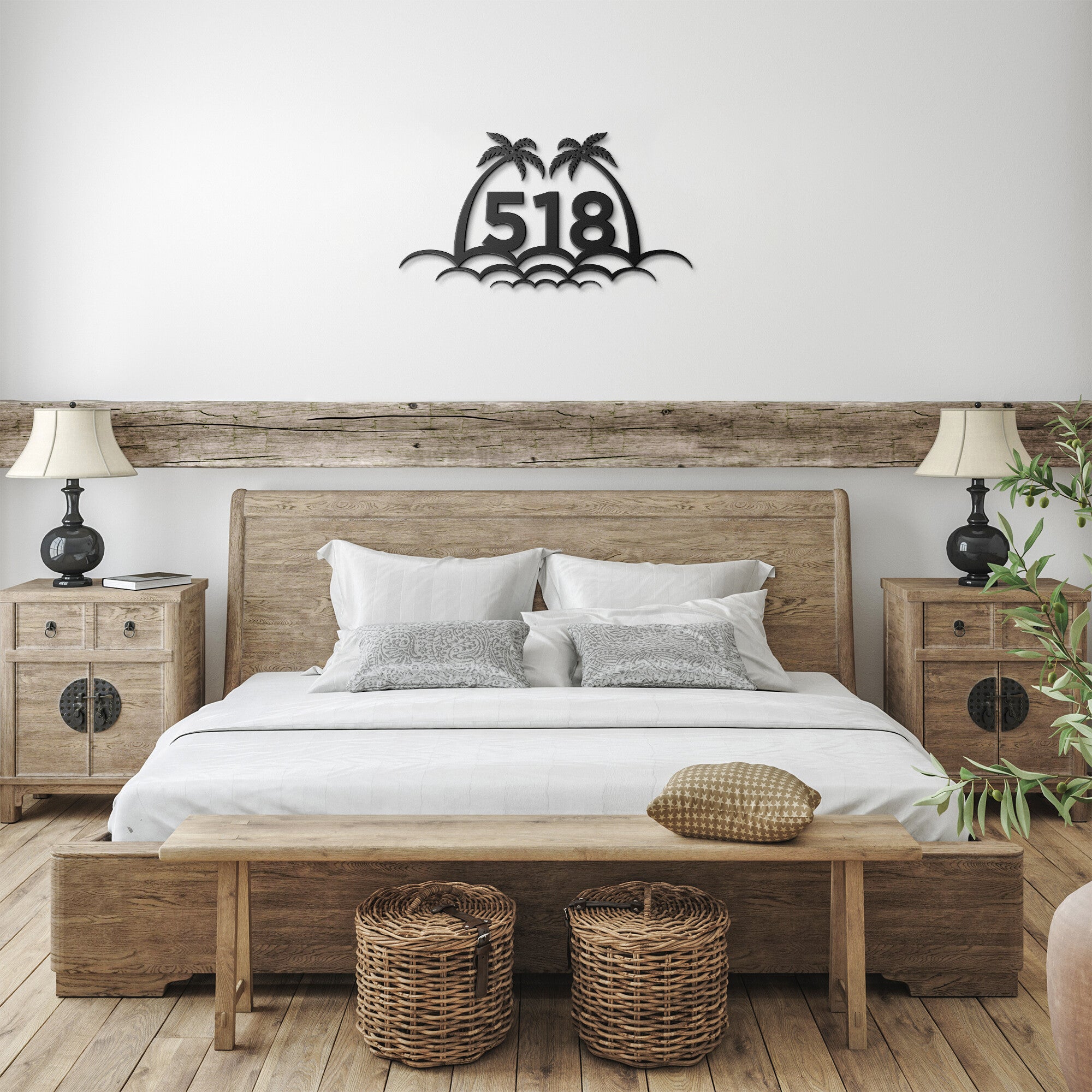 Palm Tree & Waves Custom Metal Number Sign