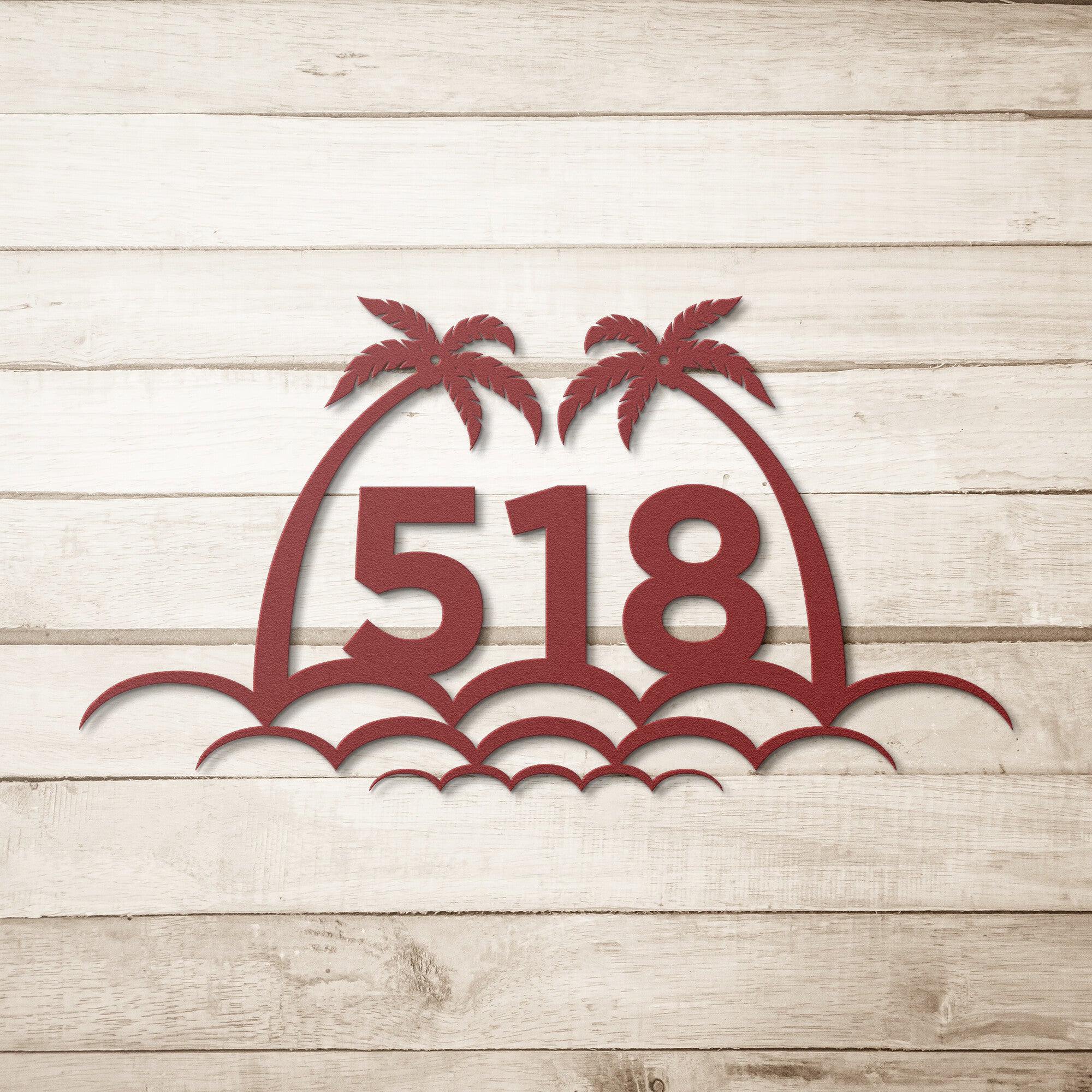 Palm Tree & Waves Custom Metal Number Sign