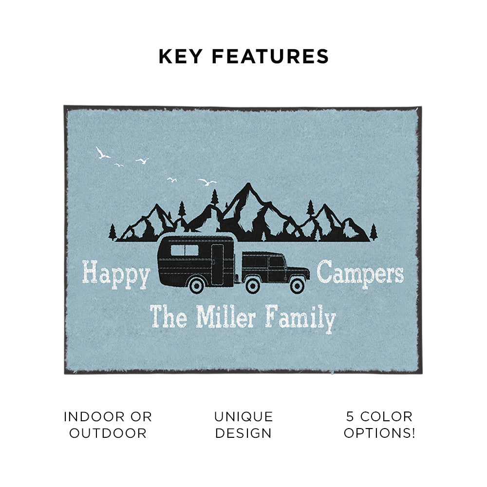 Custom Happy Campers Welcome Mat - Personalized With Your Name!