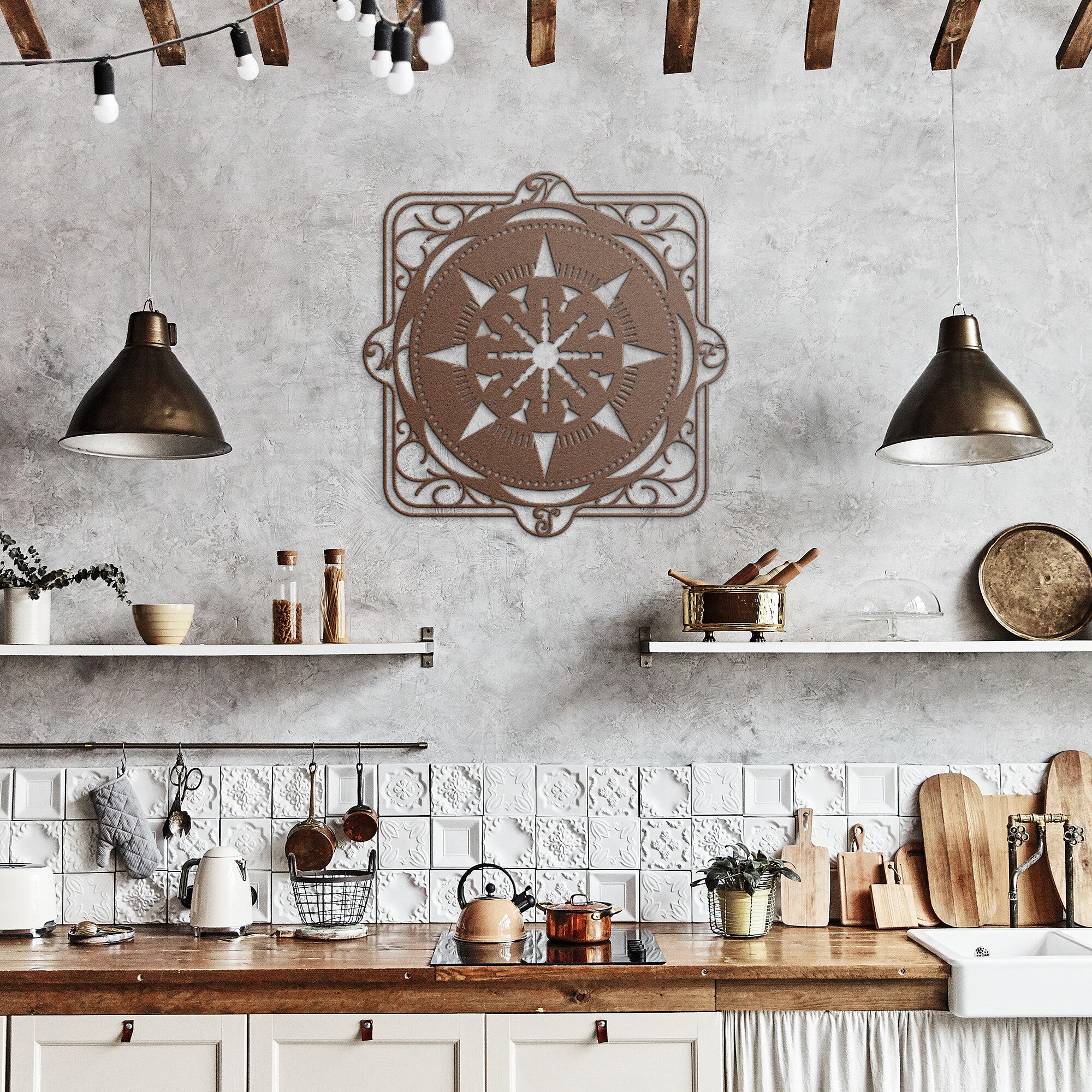Ornate Compass Rose Metal Wall Art
