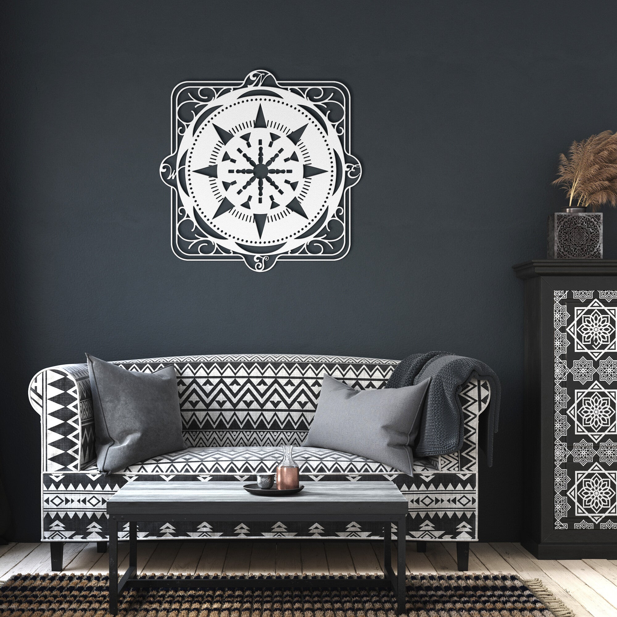 Ornate Compass Rose Metal Wall Art