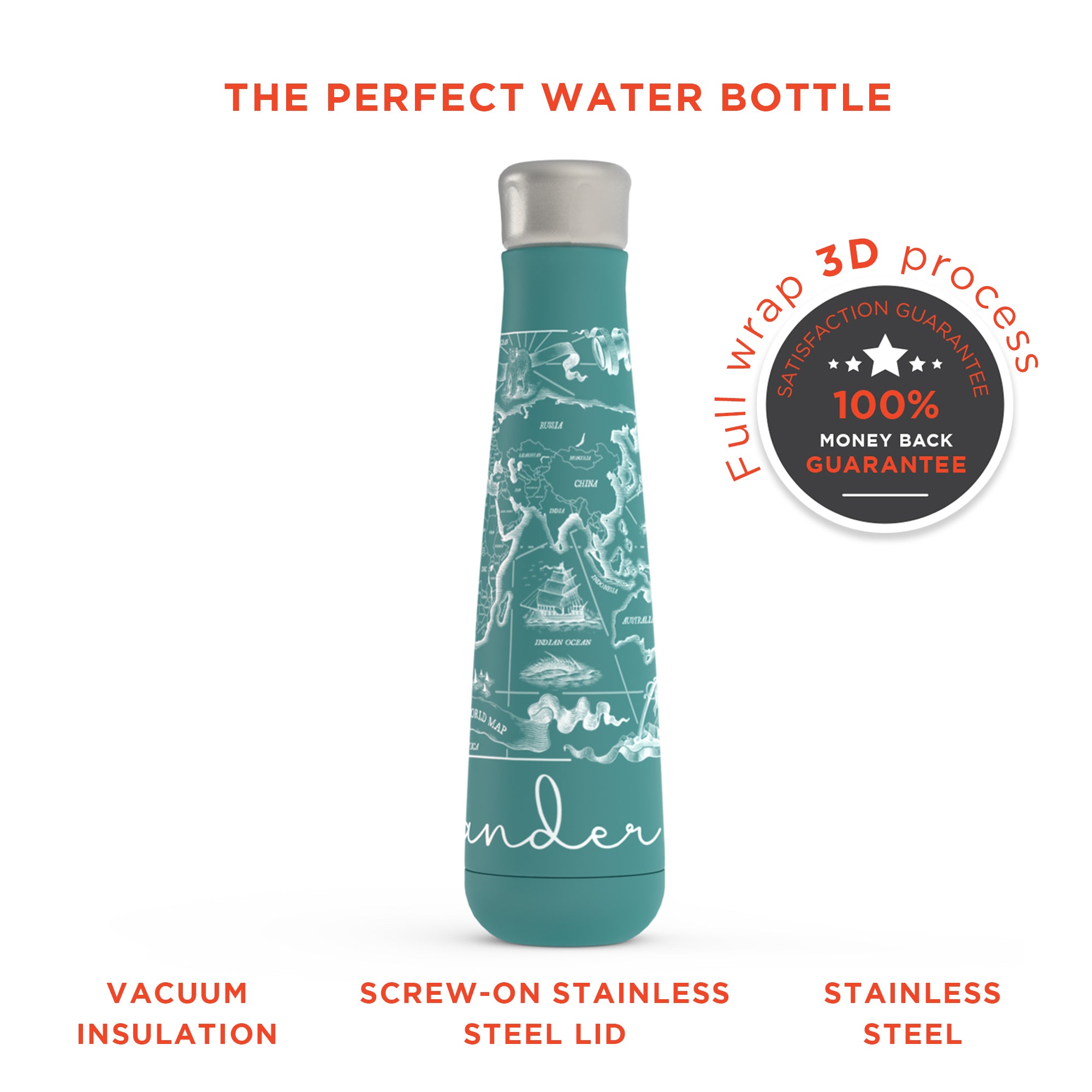 Personalized Compass Travel Map Water Bottle