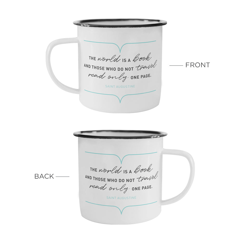 The World Is A Book Camping Mug - Unique 10oz Enamel Mug For Any Adventure