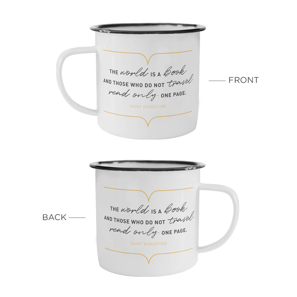 The World Is A Book Camping Mug - Unique 10oz Enamel Mug For Any Adventure