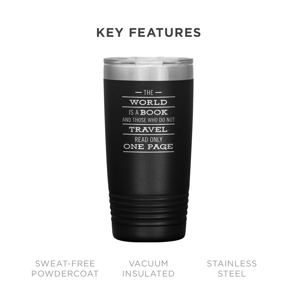 The World Is A Book Travel Mug - Stainless Steel 20oz Tumbler For All Occasions