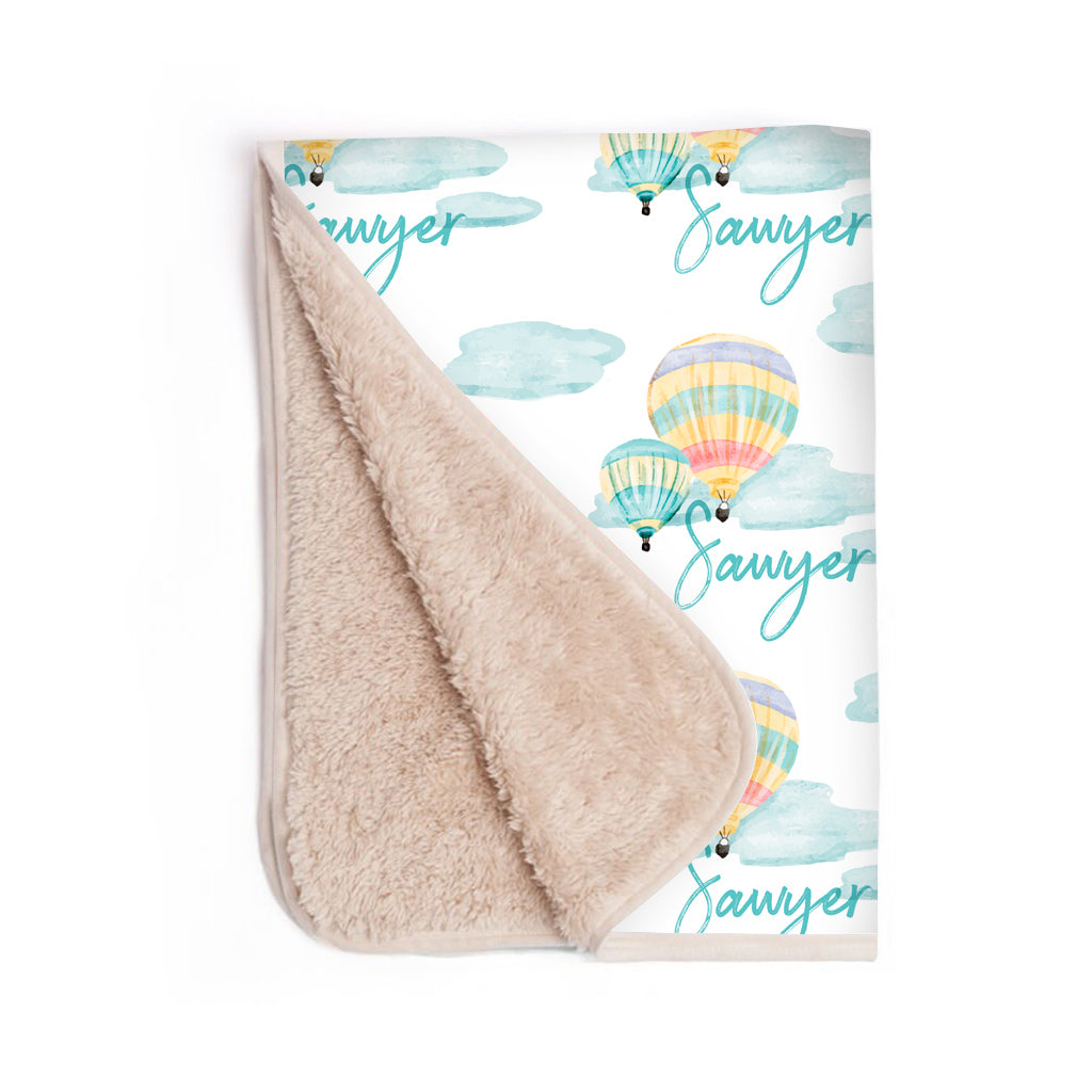 Personalized Sherpa Baby Blanket Cute Hot Air Balloon Ride With