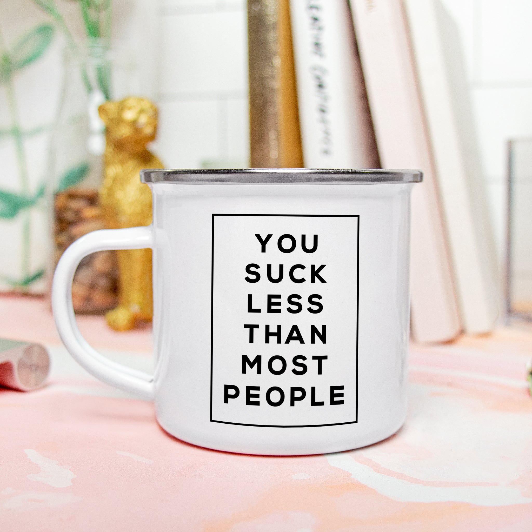 You Suck Less Enamel Camping Mug