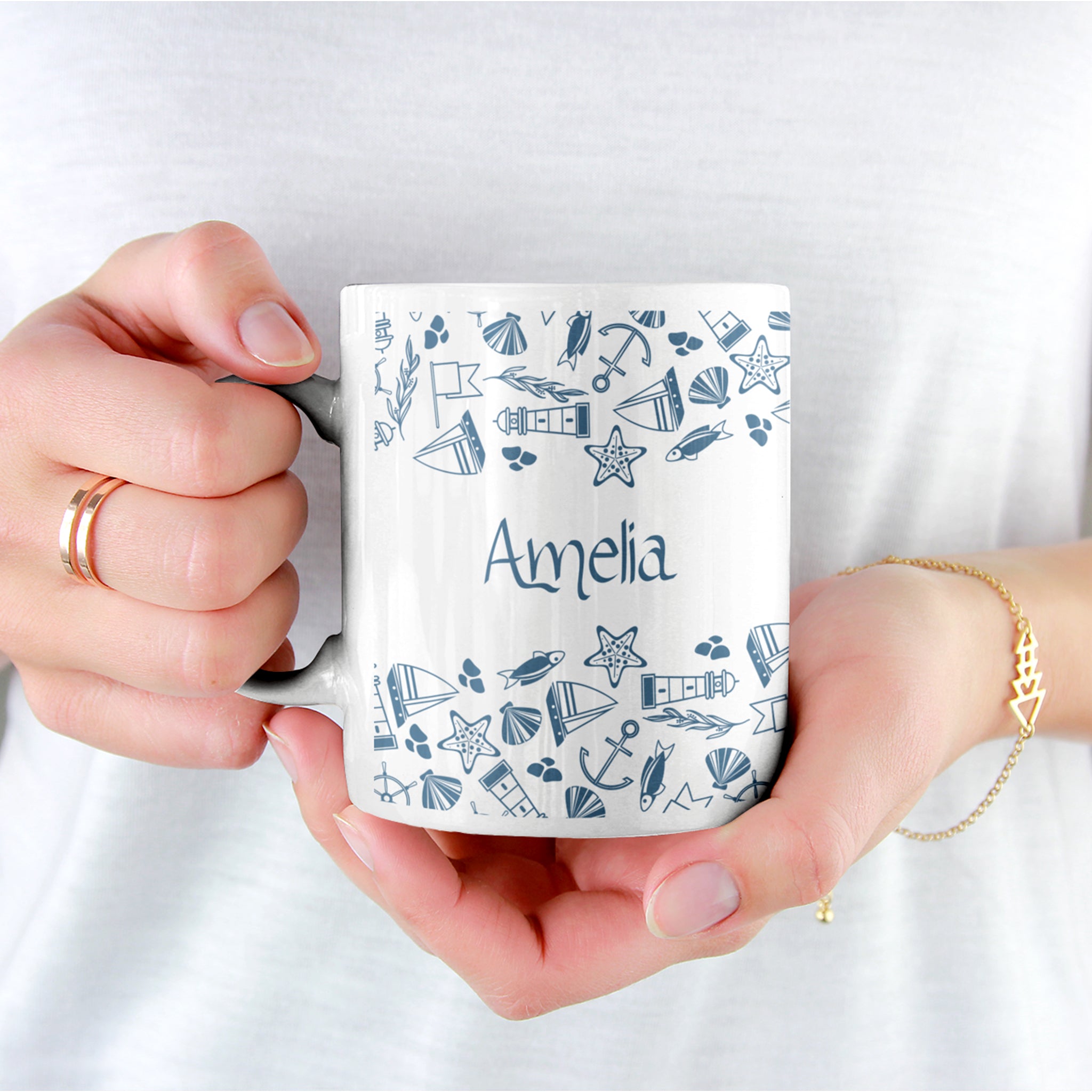 Personalized Nautical Pattern Coffee Mug