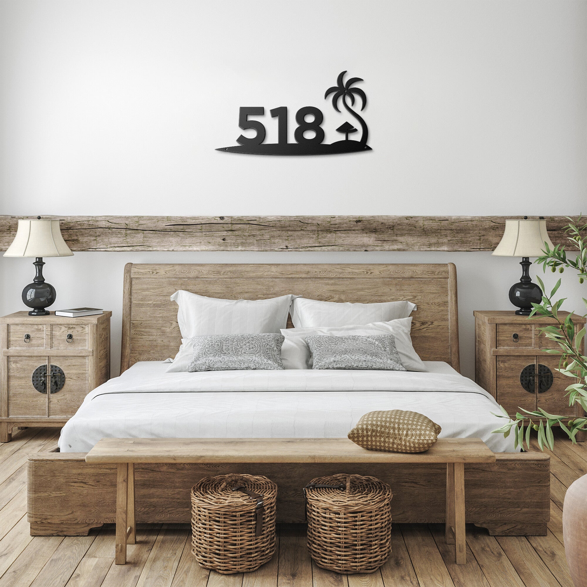 Palm Tree & Hut Custom Metal Address Sign
