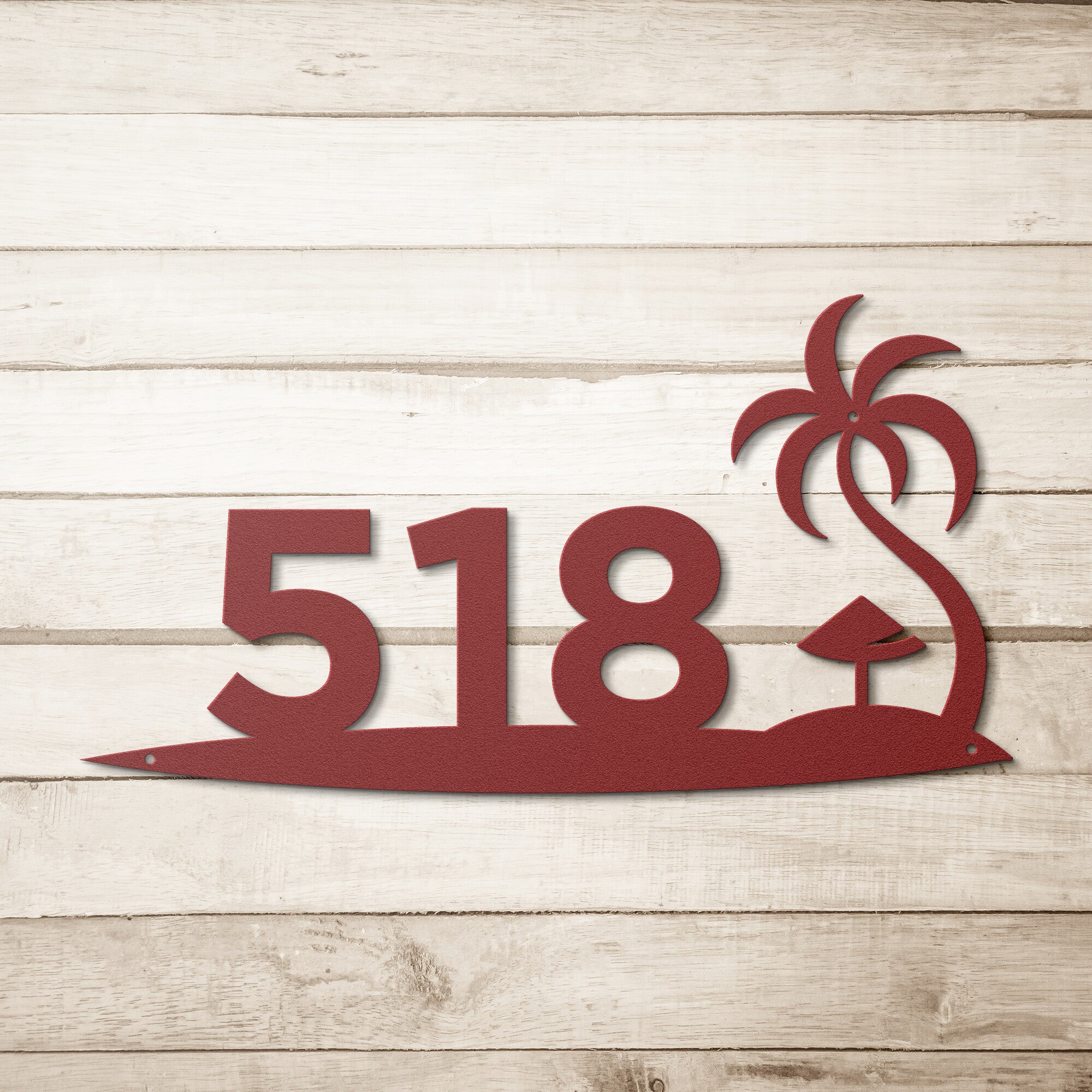 Palm Tree & Hut Custom Metal Address Sign