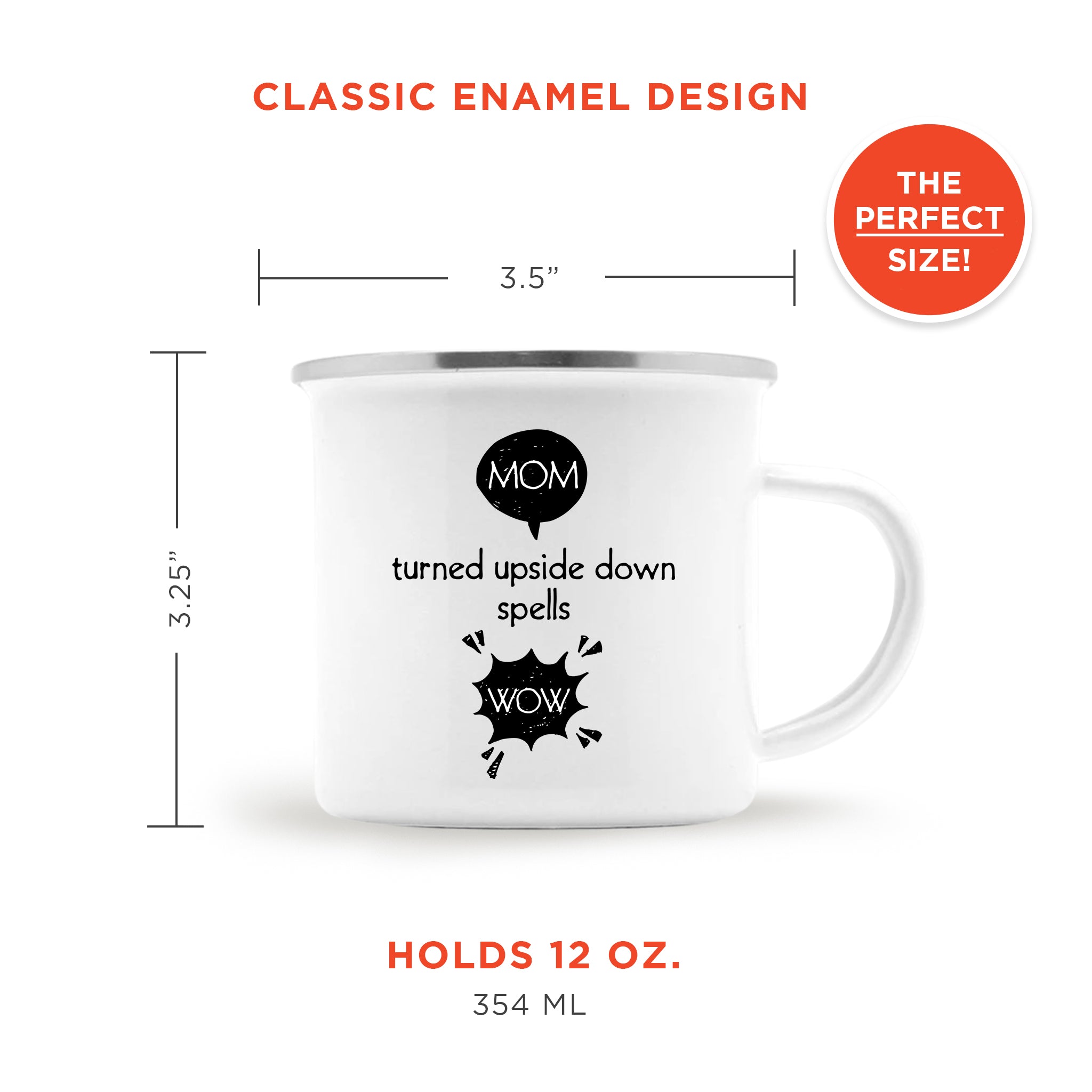 Mom Turned Upside Down Spells Wow Enamel Camping Mug