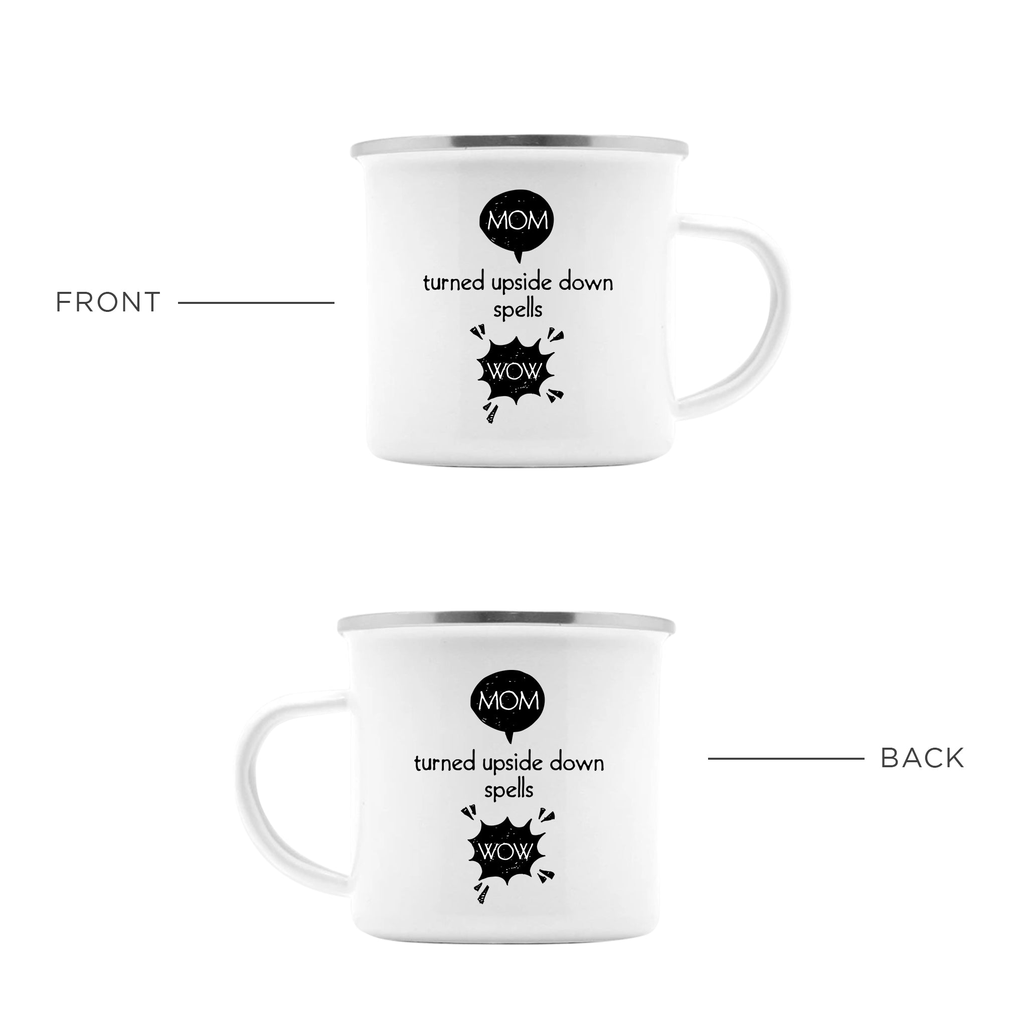 Mom Turned Upside Down Spells Wow Enamel Camping Mug