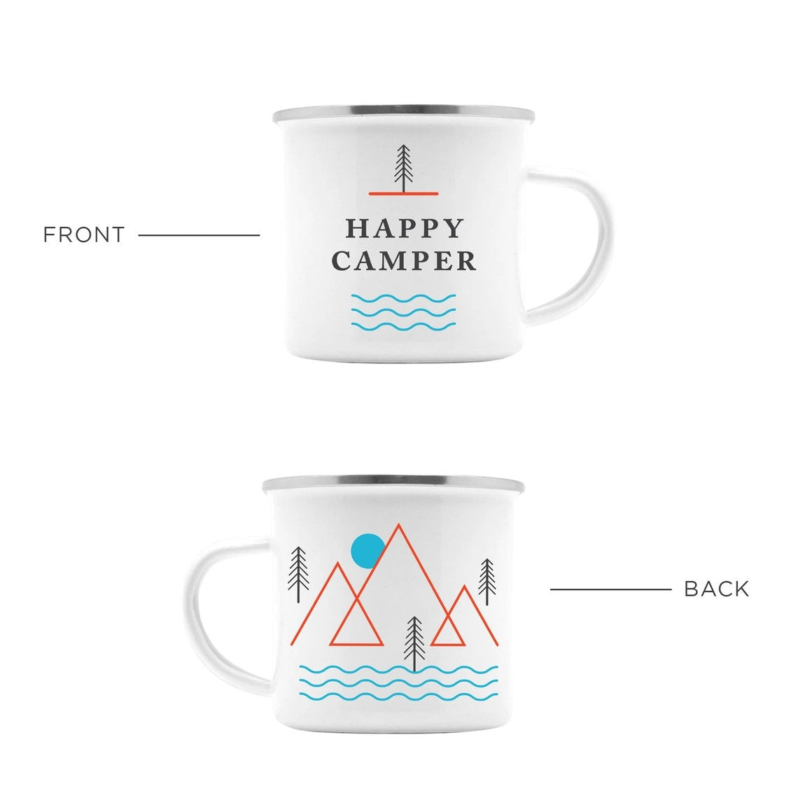 Happy Camper Enamel Camping Mug - White, 10 Ounce (295 ml), Eco-Friendly Camp Mug