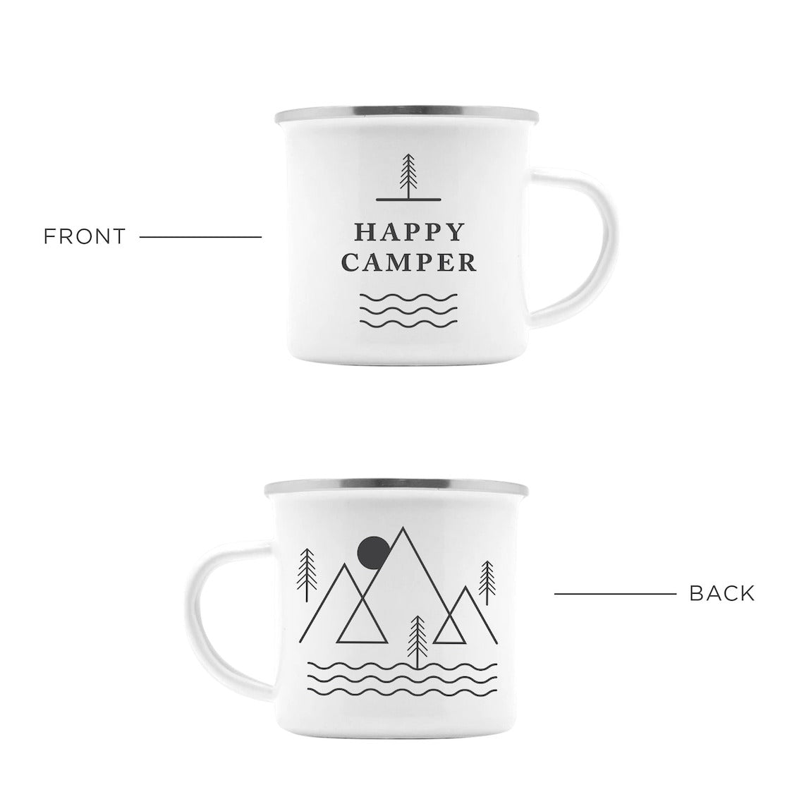 Classic 'Happy Camper' Enamel Camping Mugs - SET OF TWO!