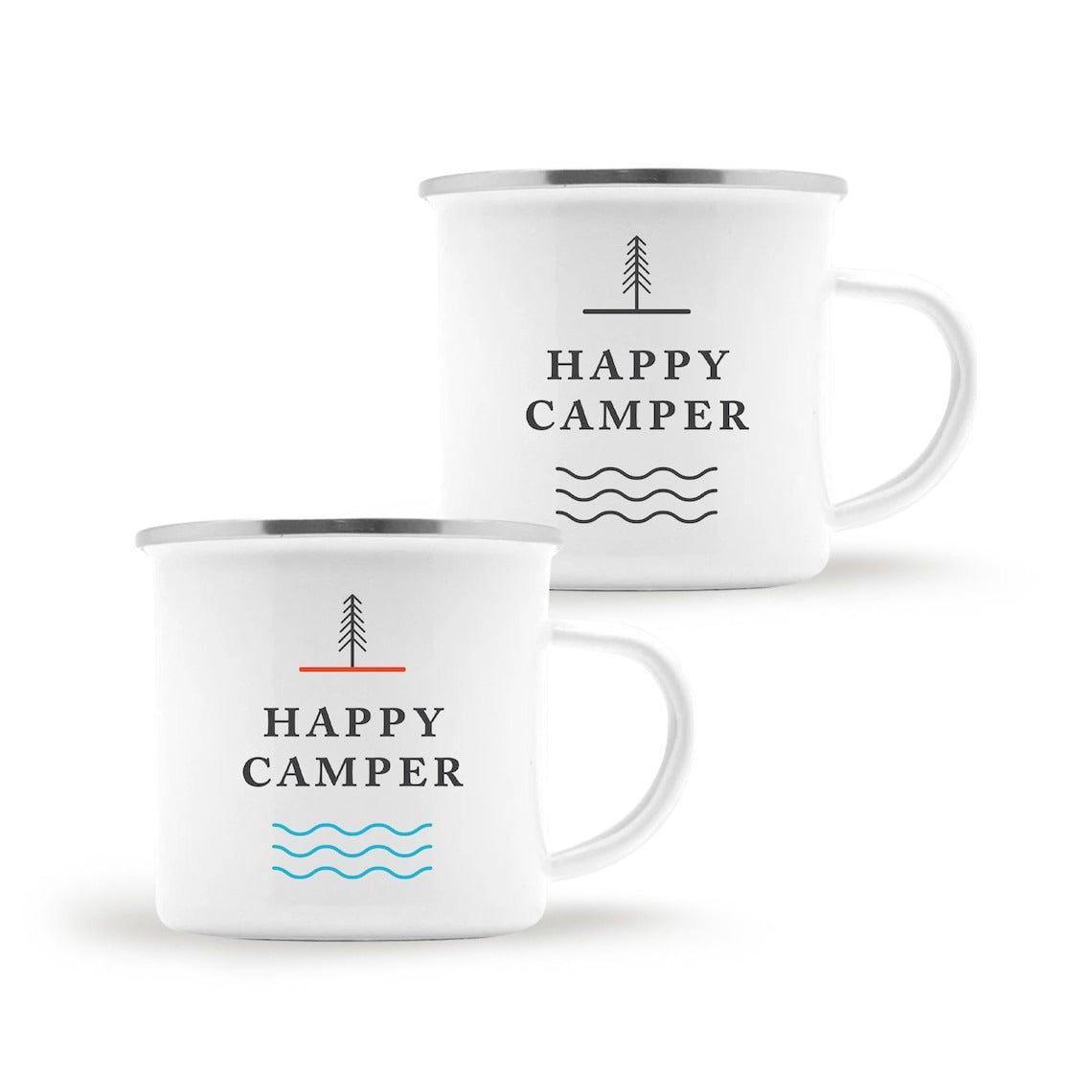 Classic 'Happy Camper' Enamel Camping Mugs - SET OF TWO!