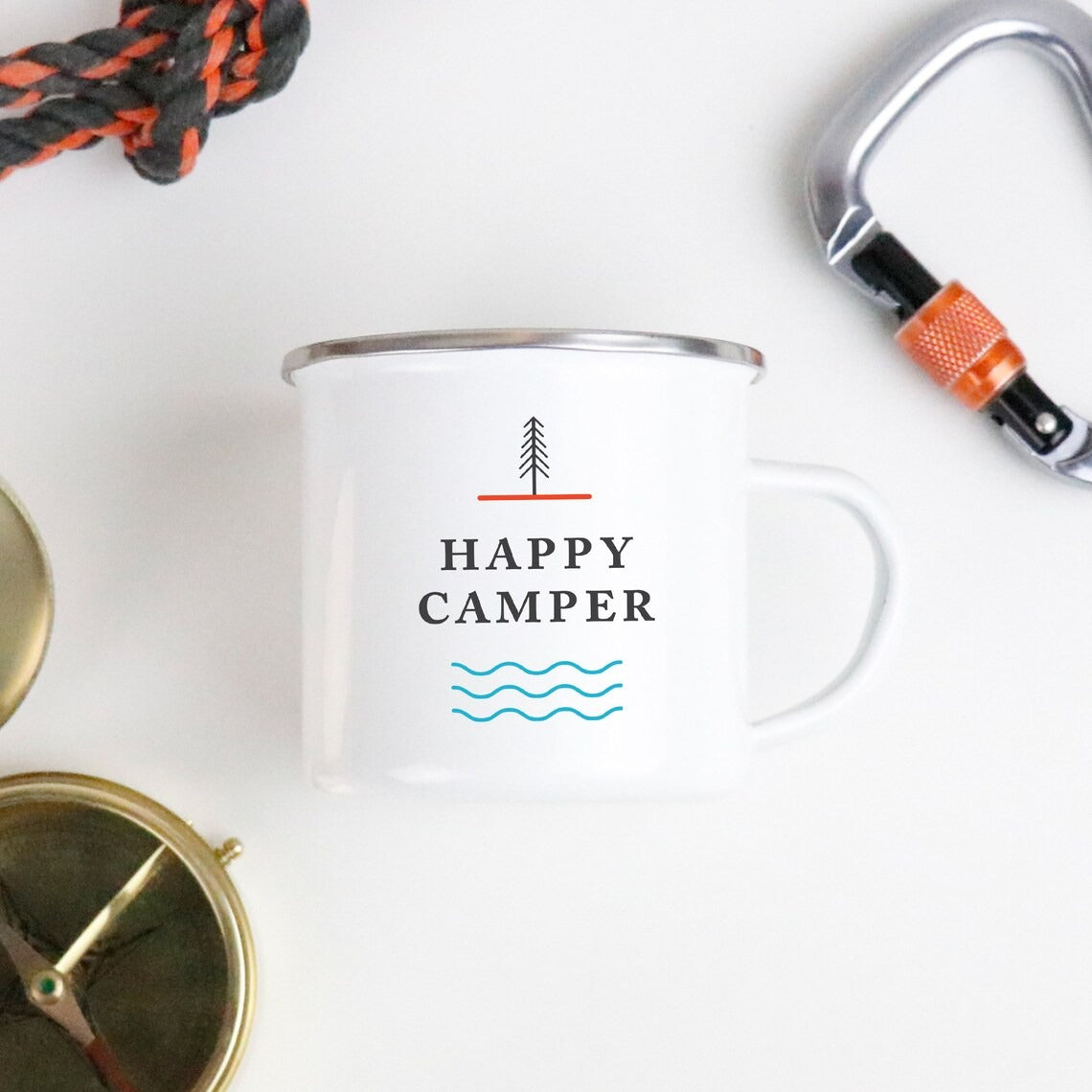 Classic 'Happy Camper' Enamel Camping Mugs - SET OF TWO!