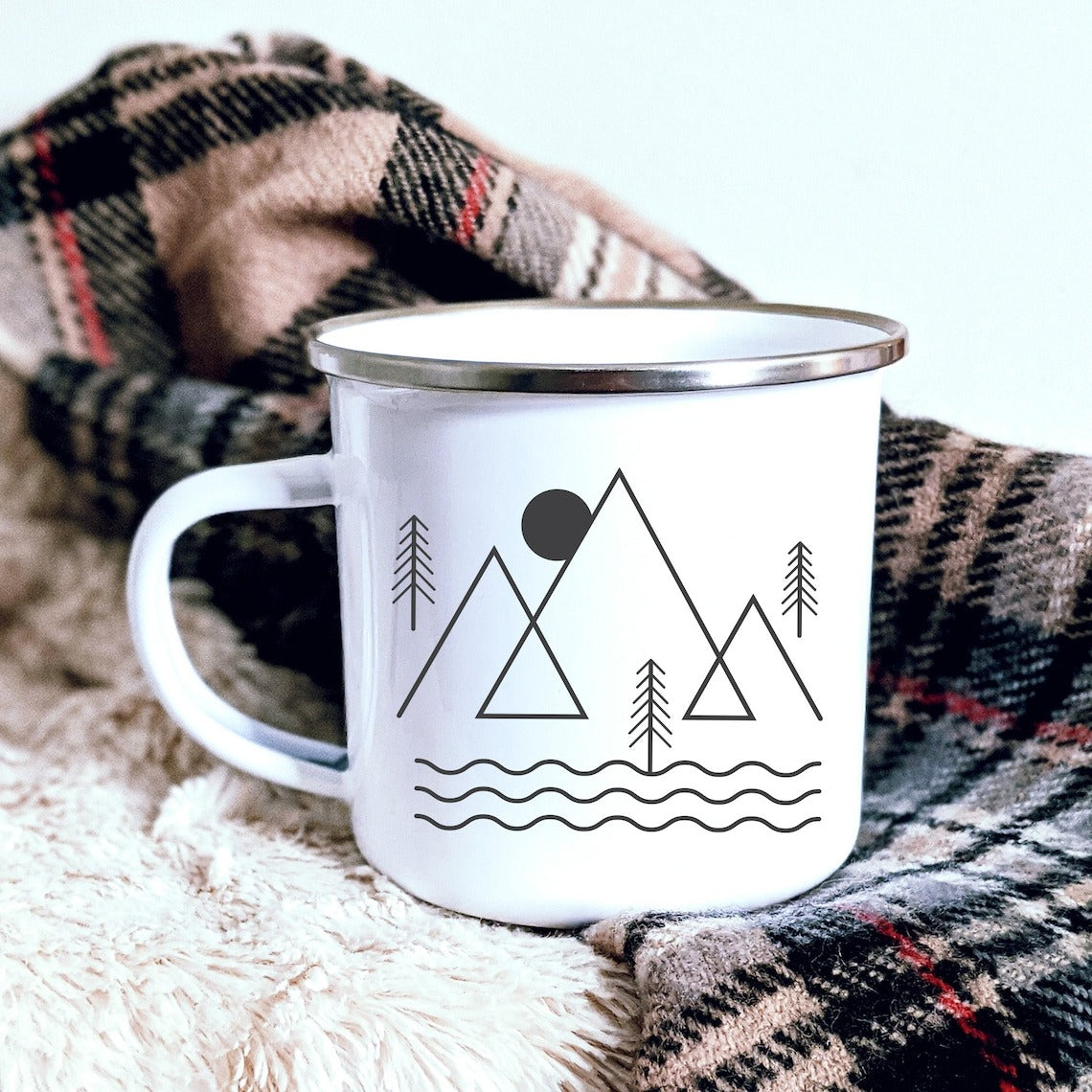 Classic 'Happy Camper' Enamel Camping Mugs - SET OF TWO!