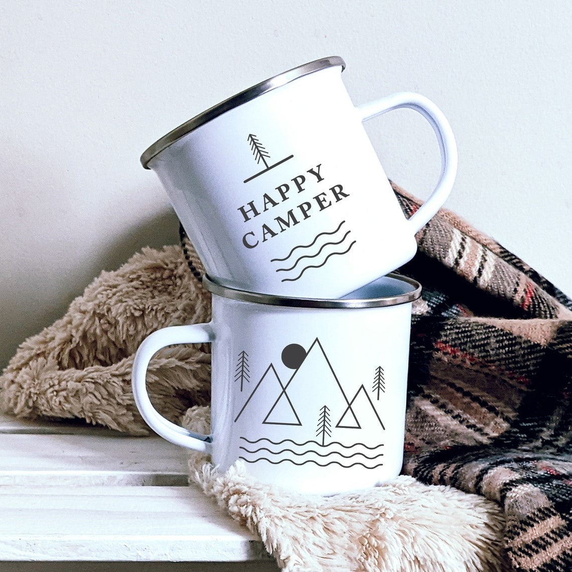 Journo Happy Camper Enamel Camping Mug - Black, 10 Oz (295 ml), Ecofriendly Outdoor Camper Mugs