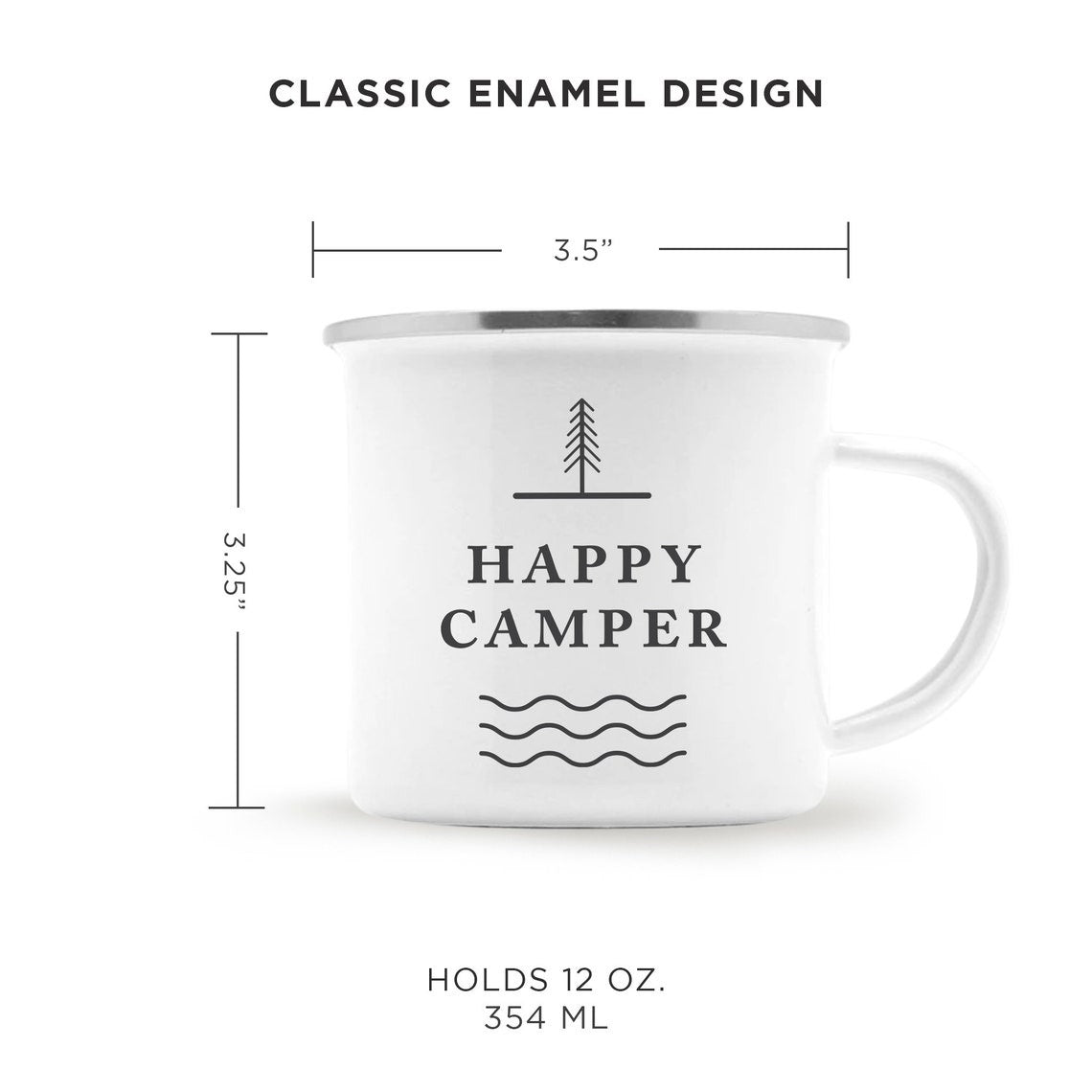 Journo Happy Camper Enamel Camping Mug - Black, 10 Oz (295 ml), Ecofriendly Outdoor Camper Mugs