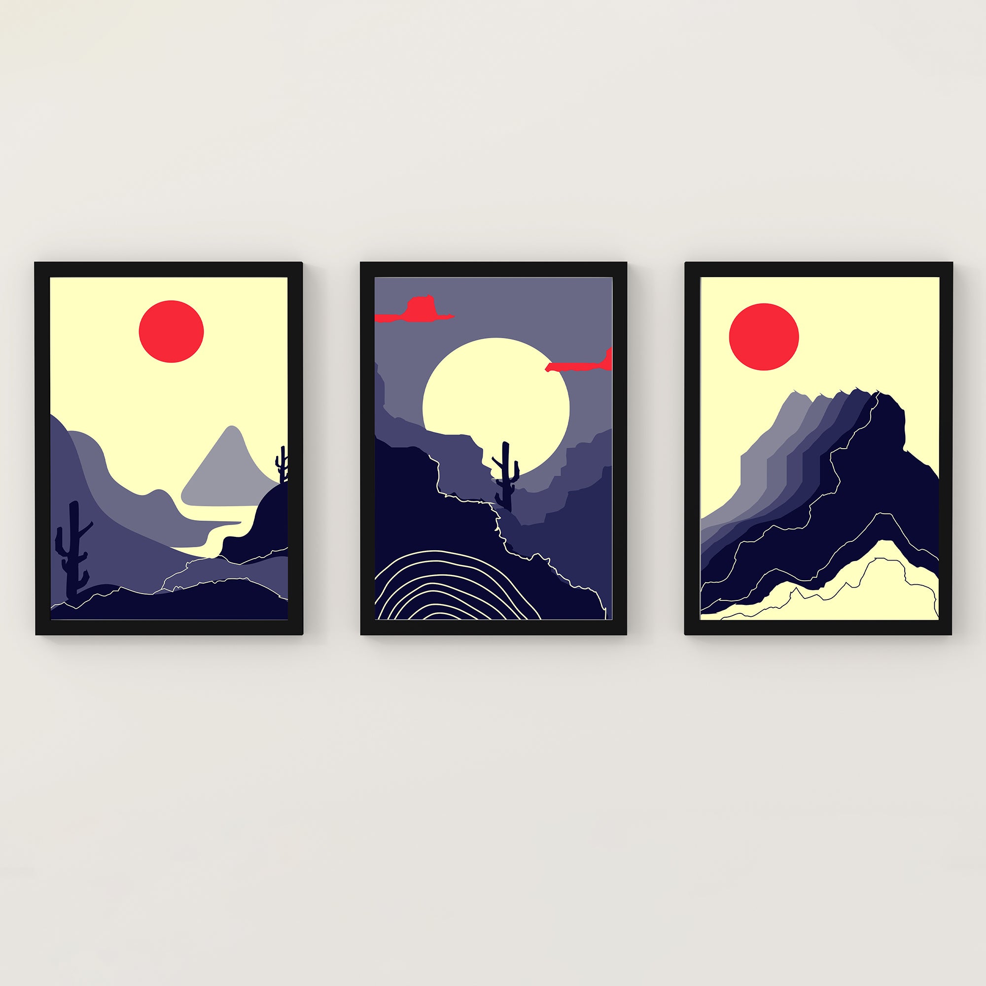 Abstract Mountain Sun Art Prints