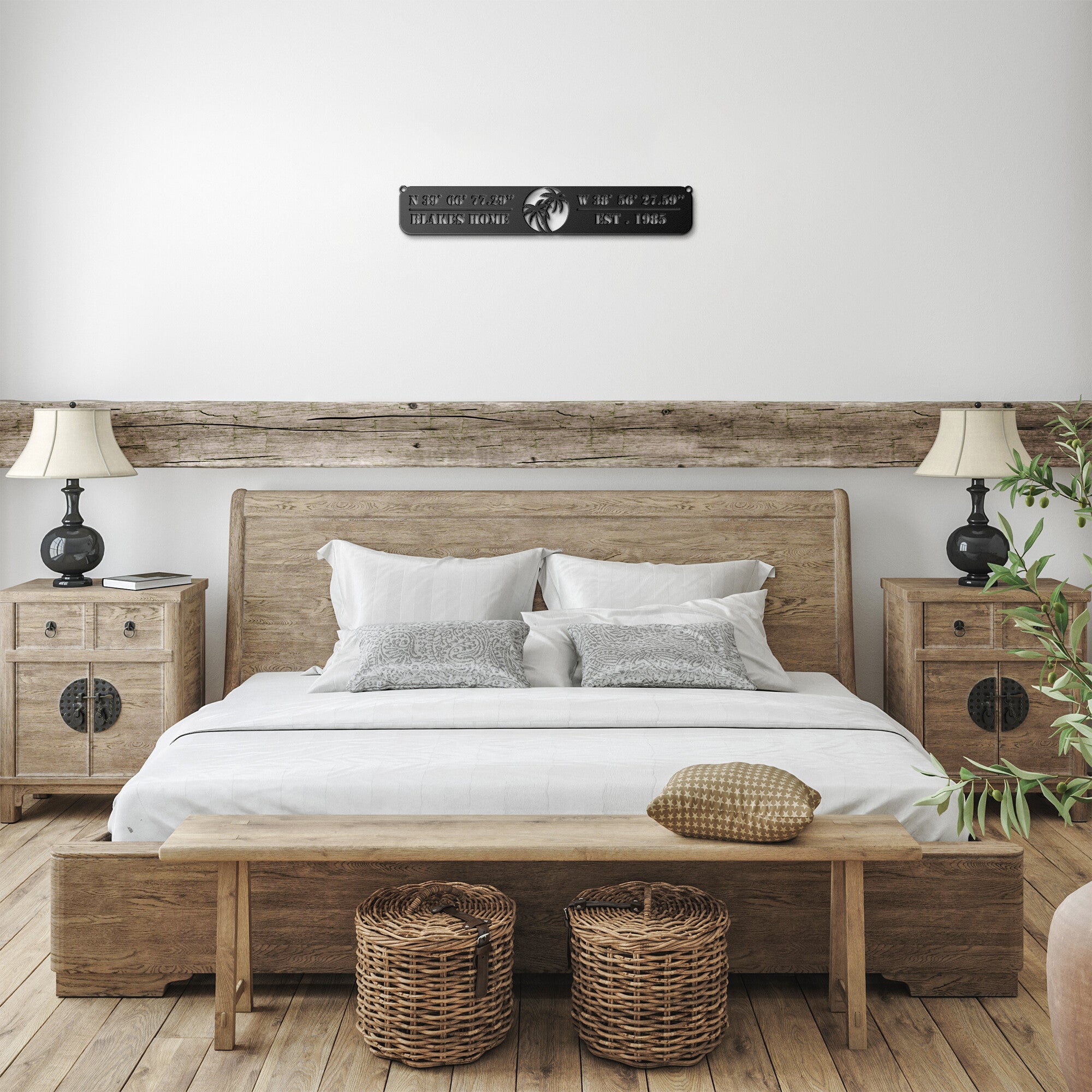 Custom Coordinates Metal Palm Tree Wall Art Sign