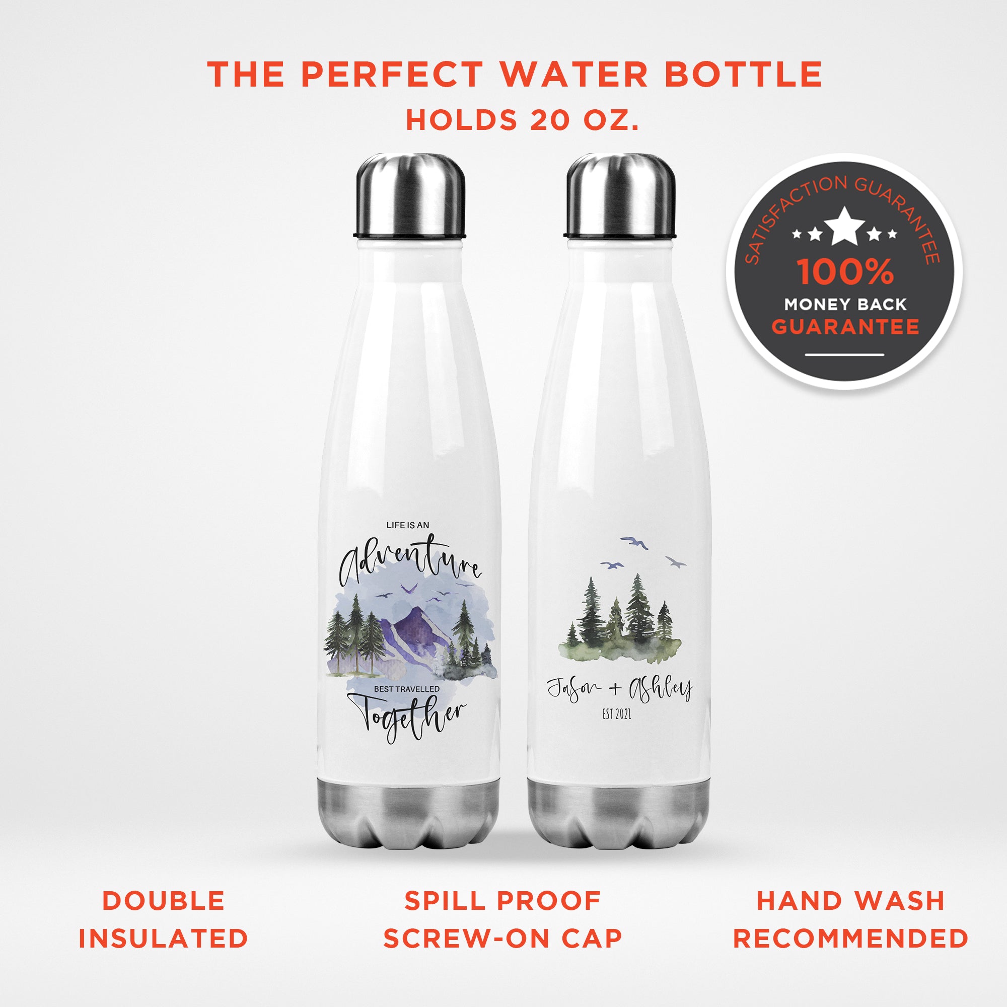 Set of TWO Life Is An Adventure Water Bottles