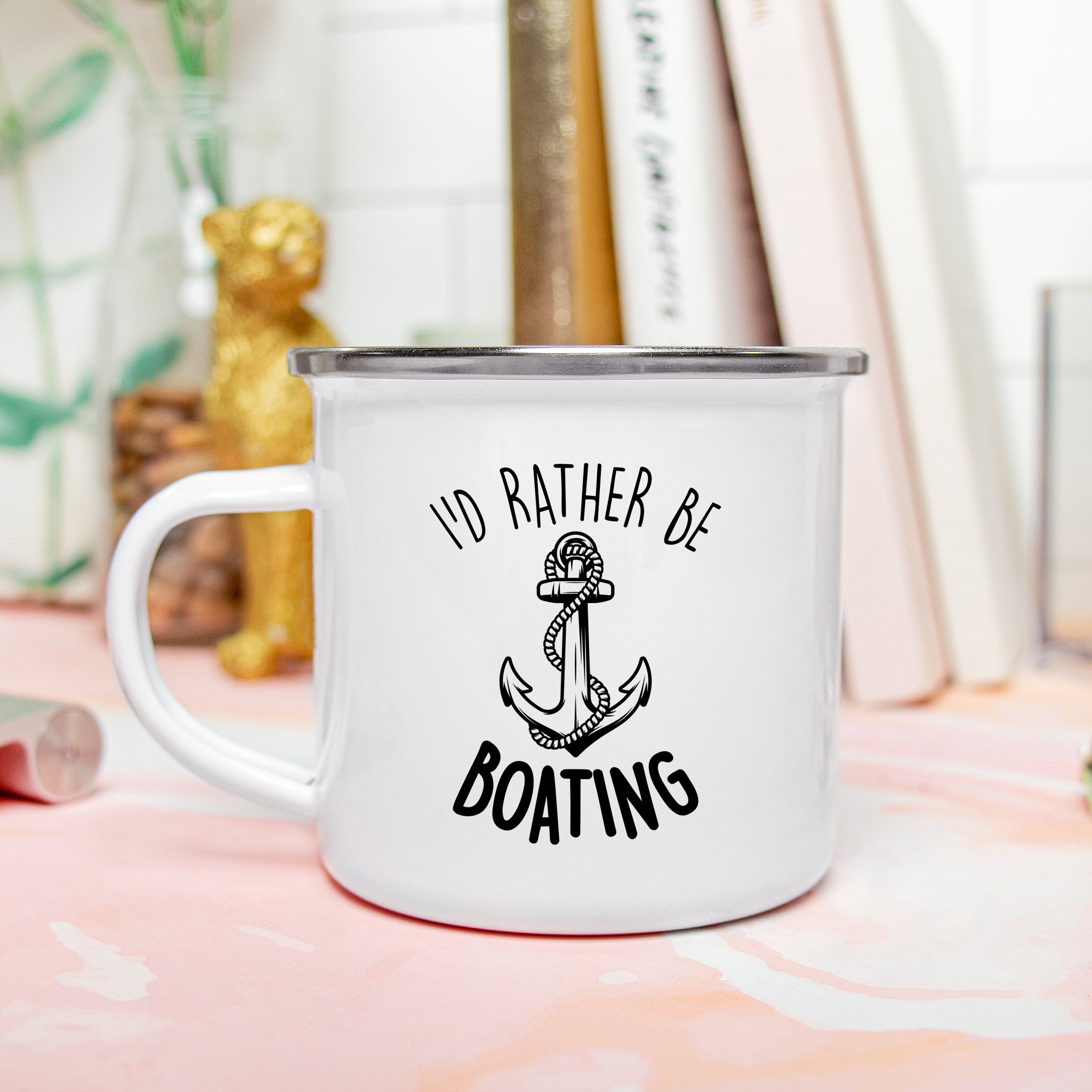 I'd Rather Be Boating Enamel Mug