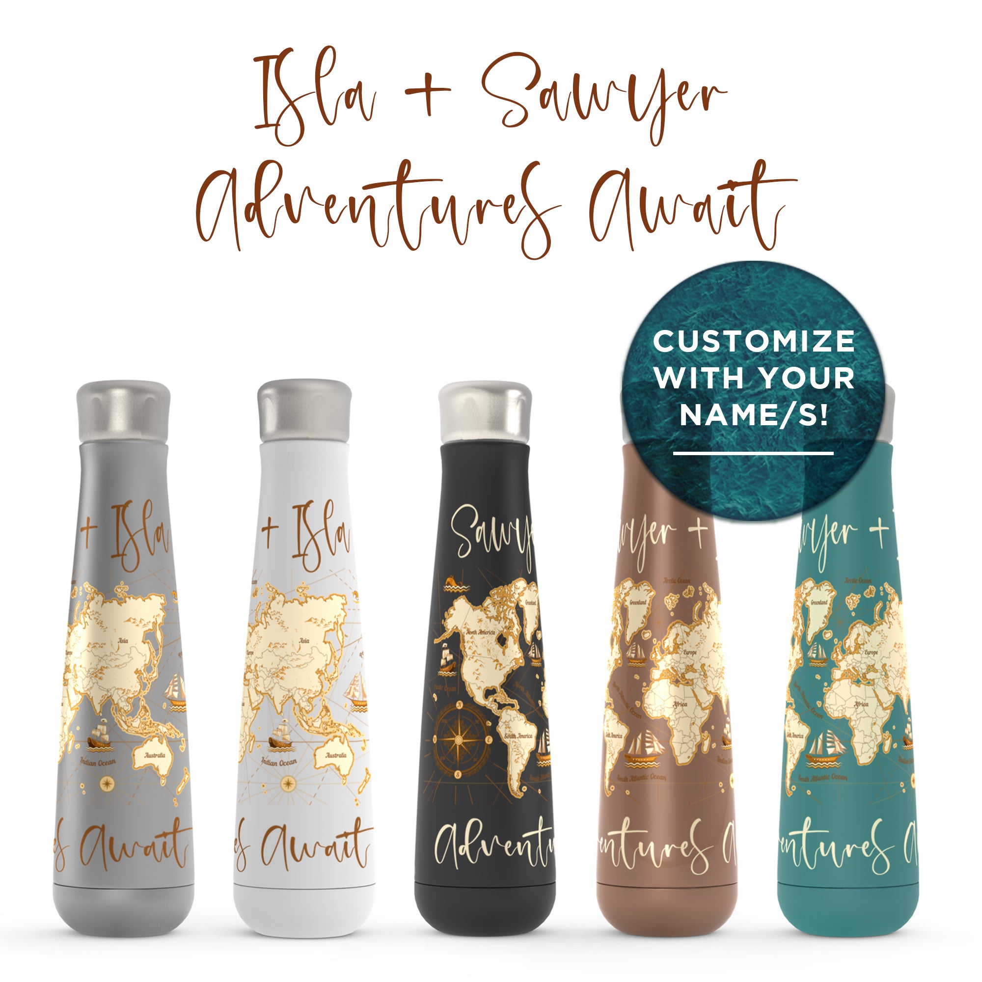 Personalized World Map Water Bottle