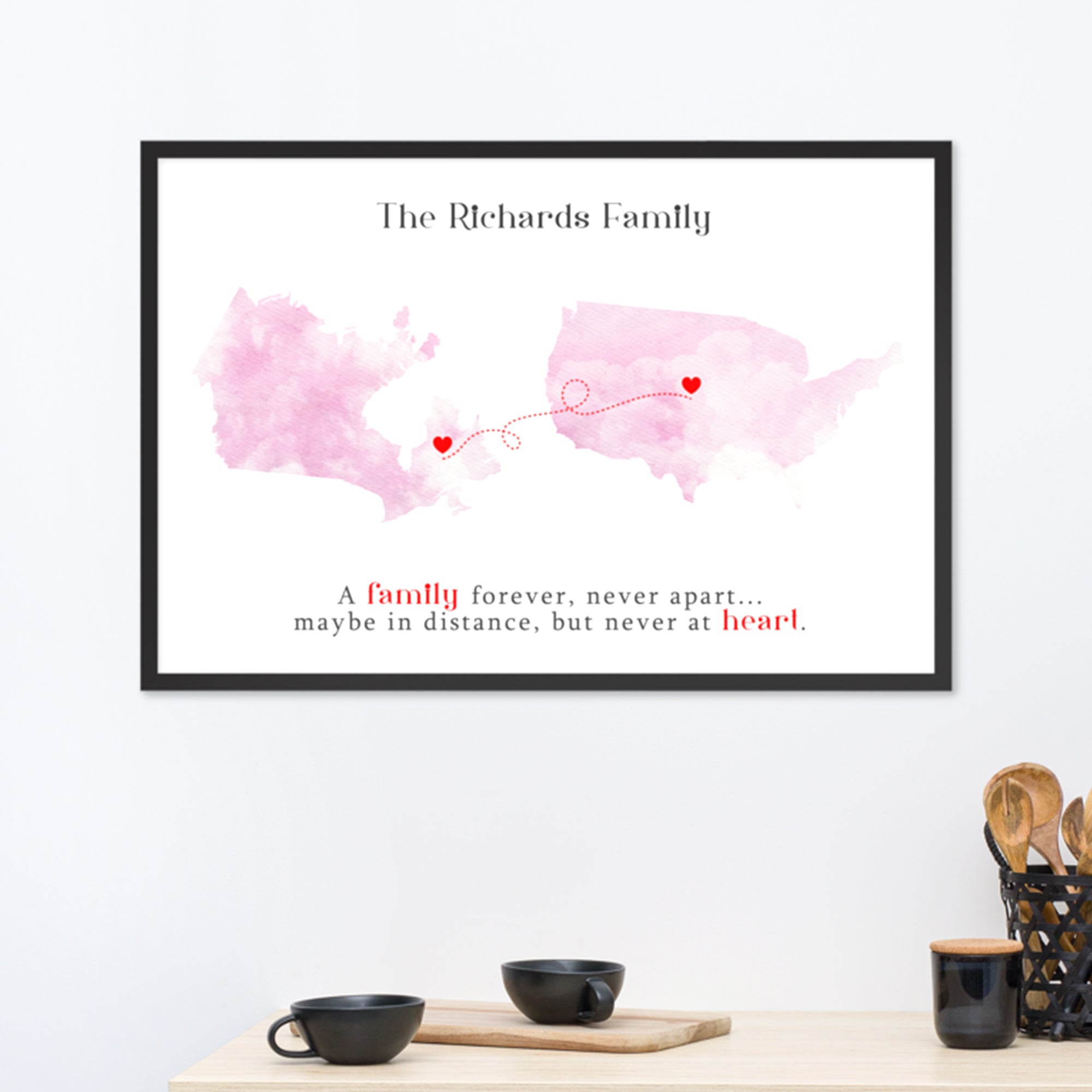 Custom Heartfelt Long Distance Family Wall Art