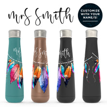 Personalized Boho Feather Travel Water Bottle