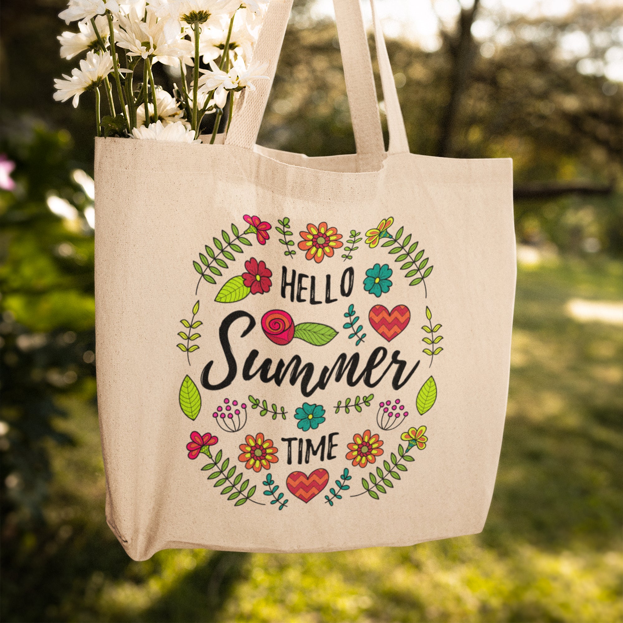 Hello Summer Floral Print Tote Bag