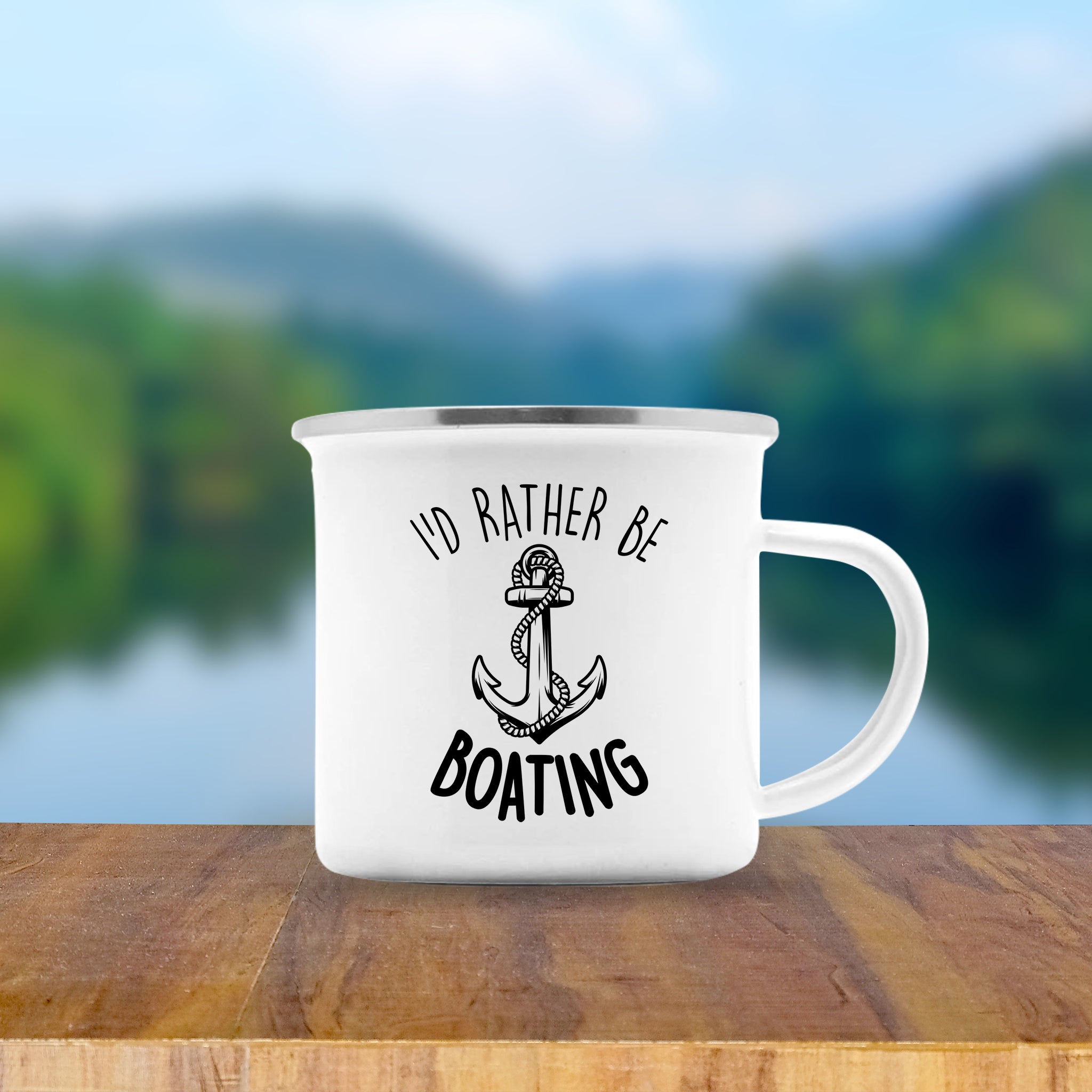 I'd Rather Be Boating Enamel Mug