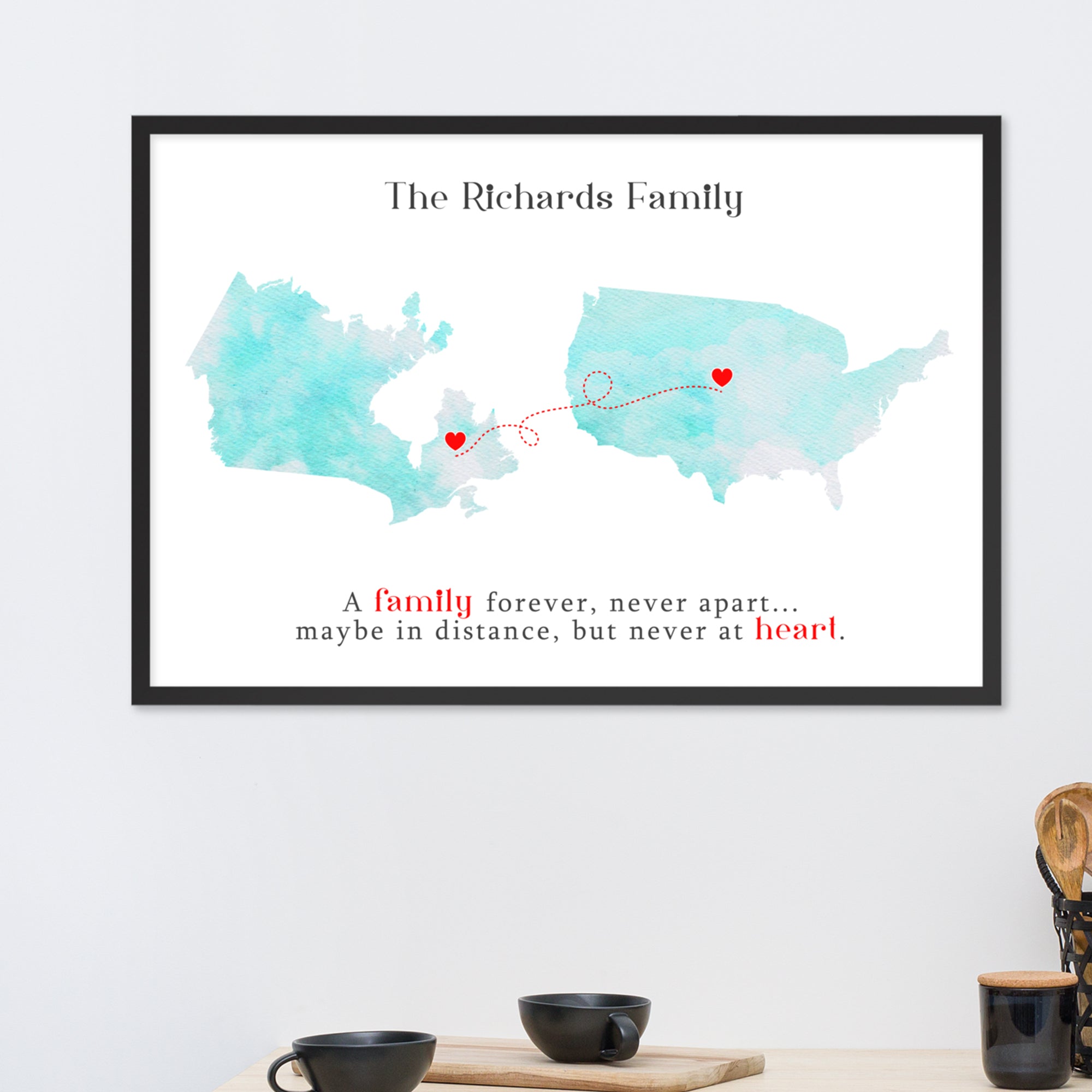 Custom Heartfelt Long Distance Family Wall Art