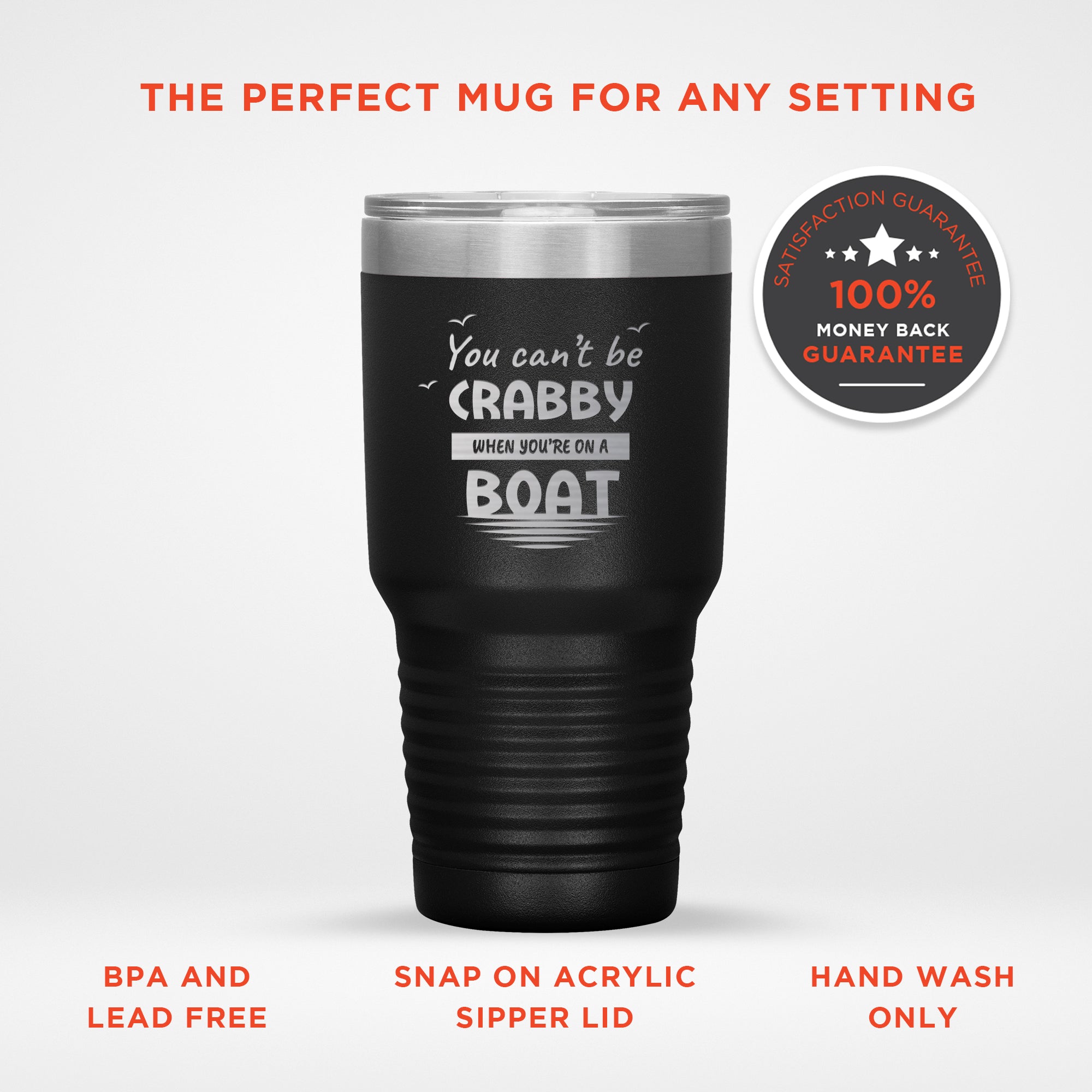 30oz Tumbler Can't Be Crabby Funny Travel Mugs