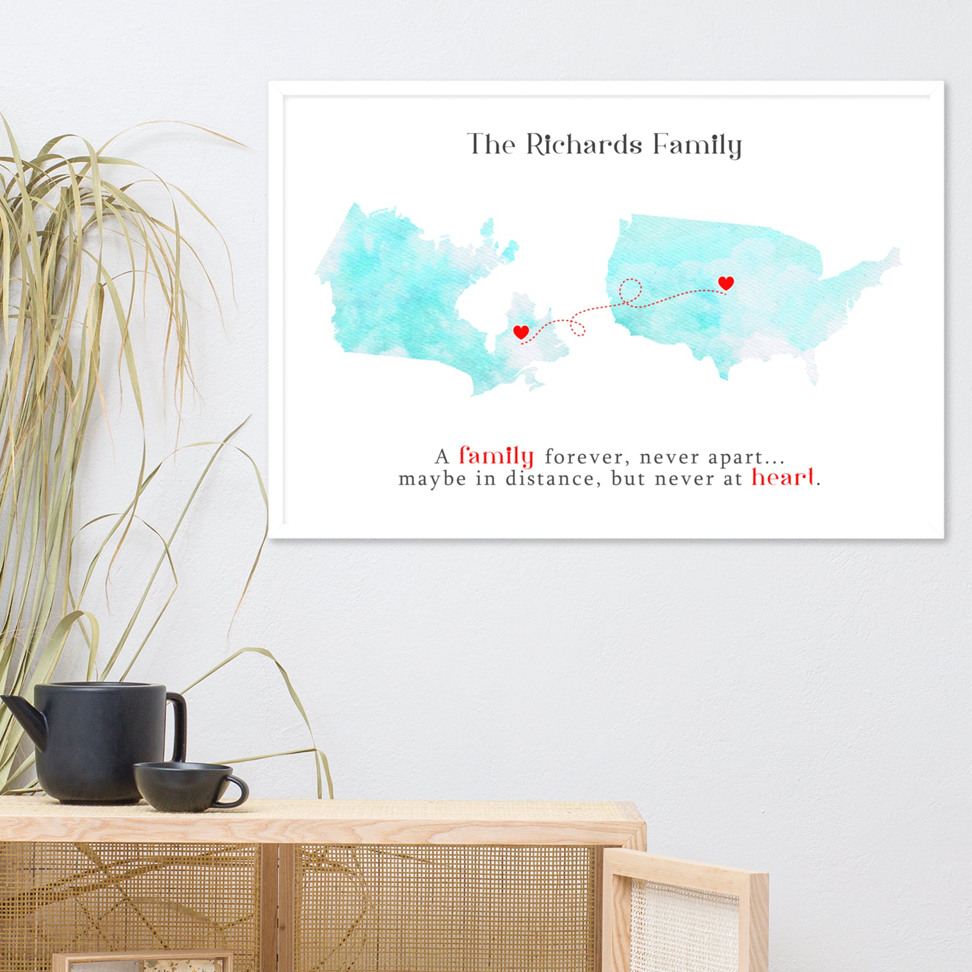 Custom Heartfelt Long Distance Family Wall Art