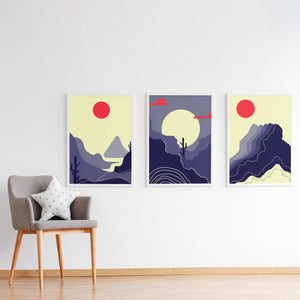 Abstract Mountain Sun Art Prints